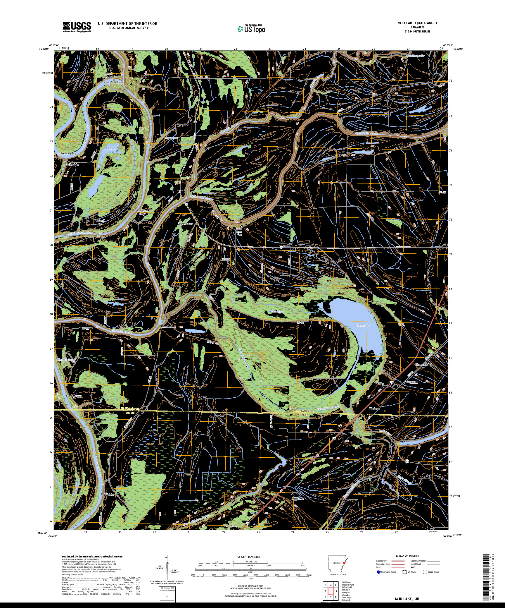 US TOPO 7.5-MINUTE MAP FOR MUD LAKE, AR