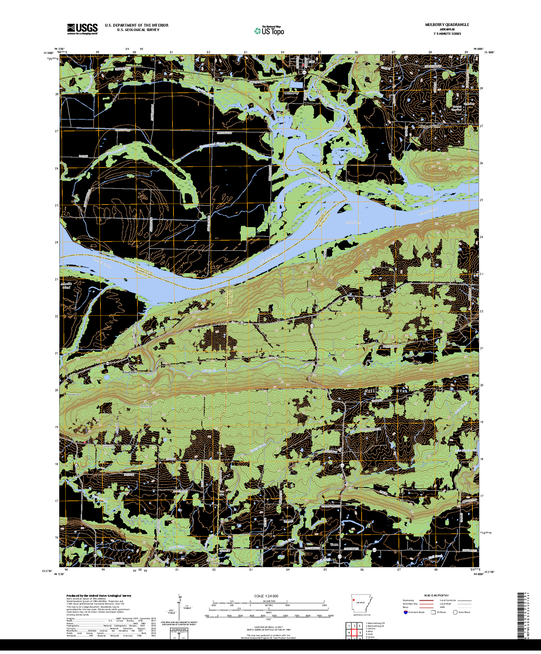 US TOPO 7.5-MINUTE MAP FOR MULBERRY, AR
