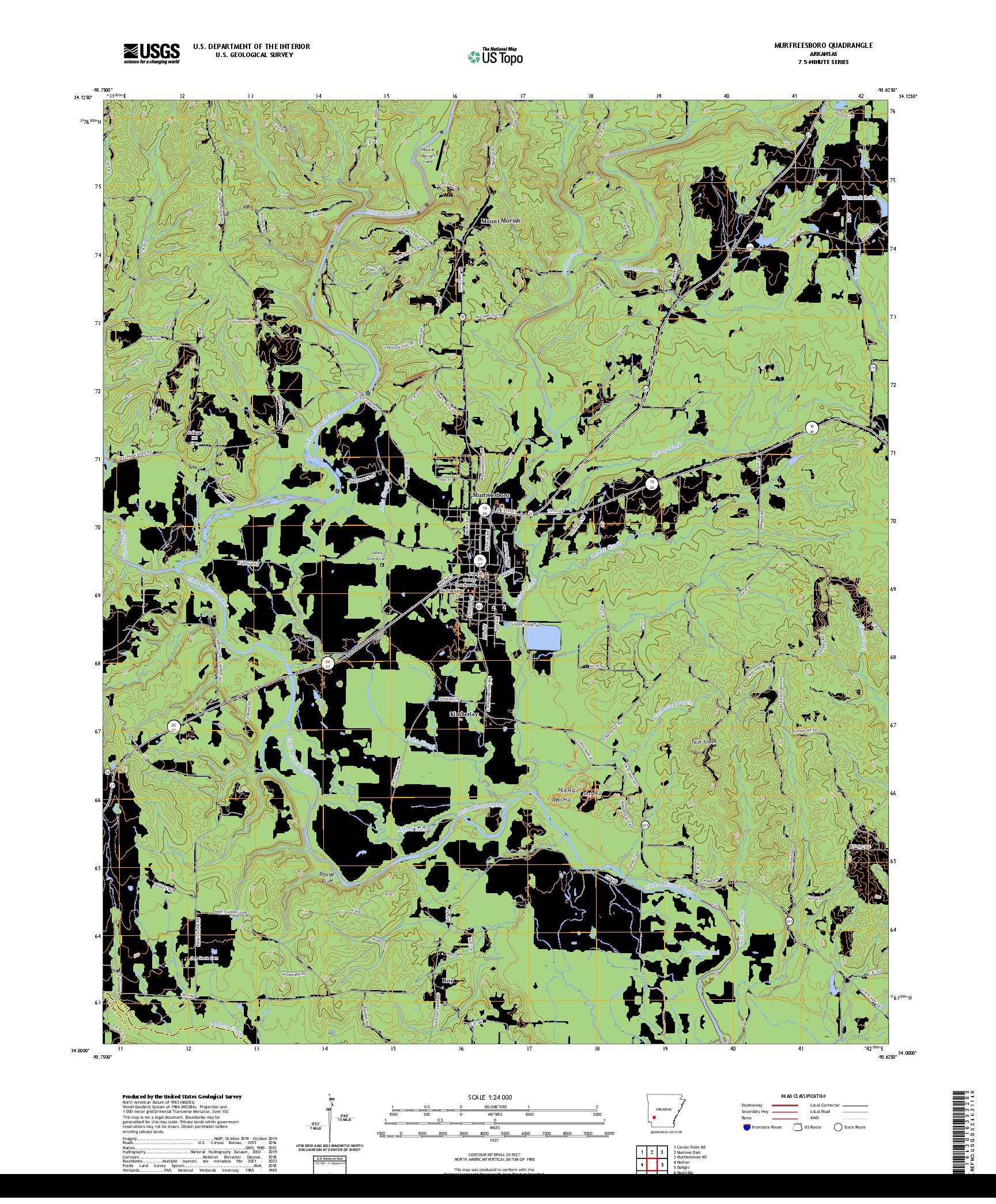 US TOPO 7.5-MINUTE MAP FOR MURFREESBORO, AR