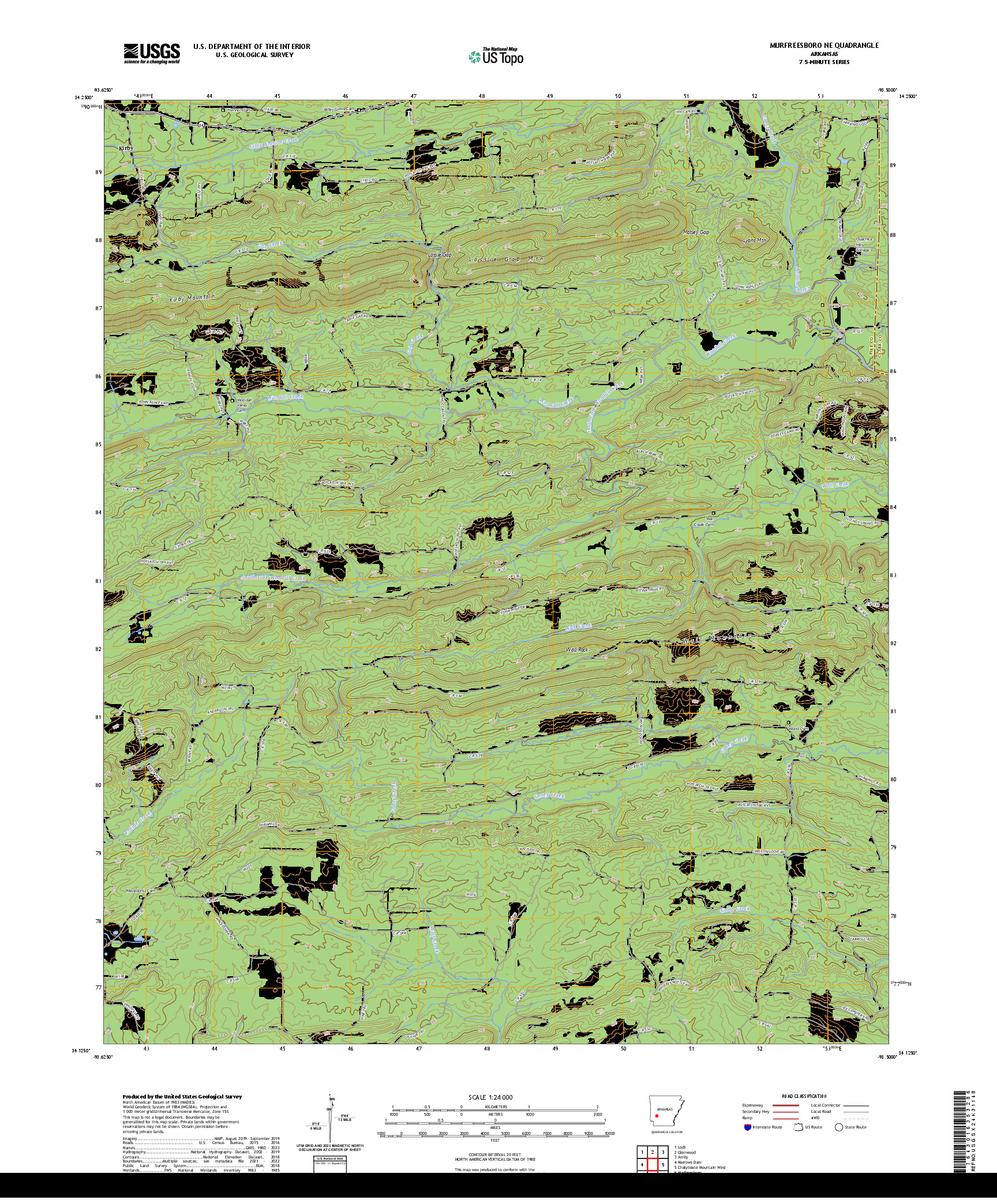 US TOPO 7.5-MINUTE MAP FOR MURFREESBORO NE, AR