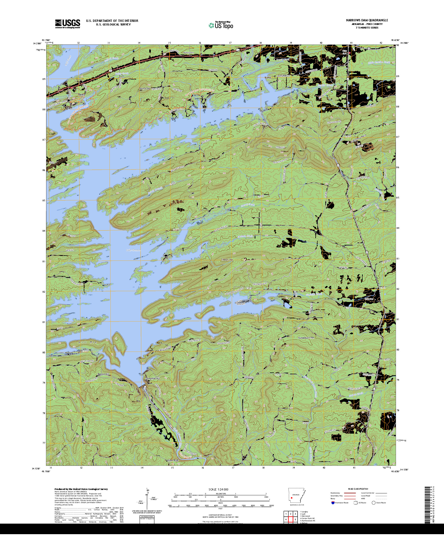 US TOPO 7.5-MINUTE MAP FOR NARROWS DAM, AR