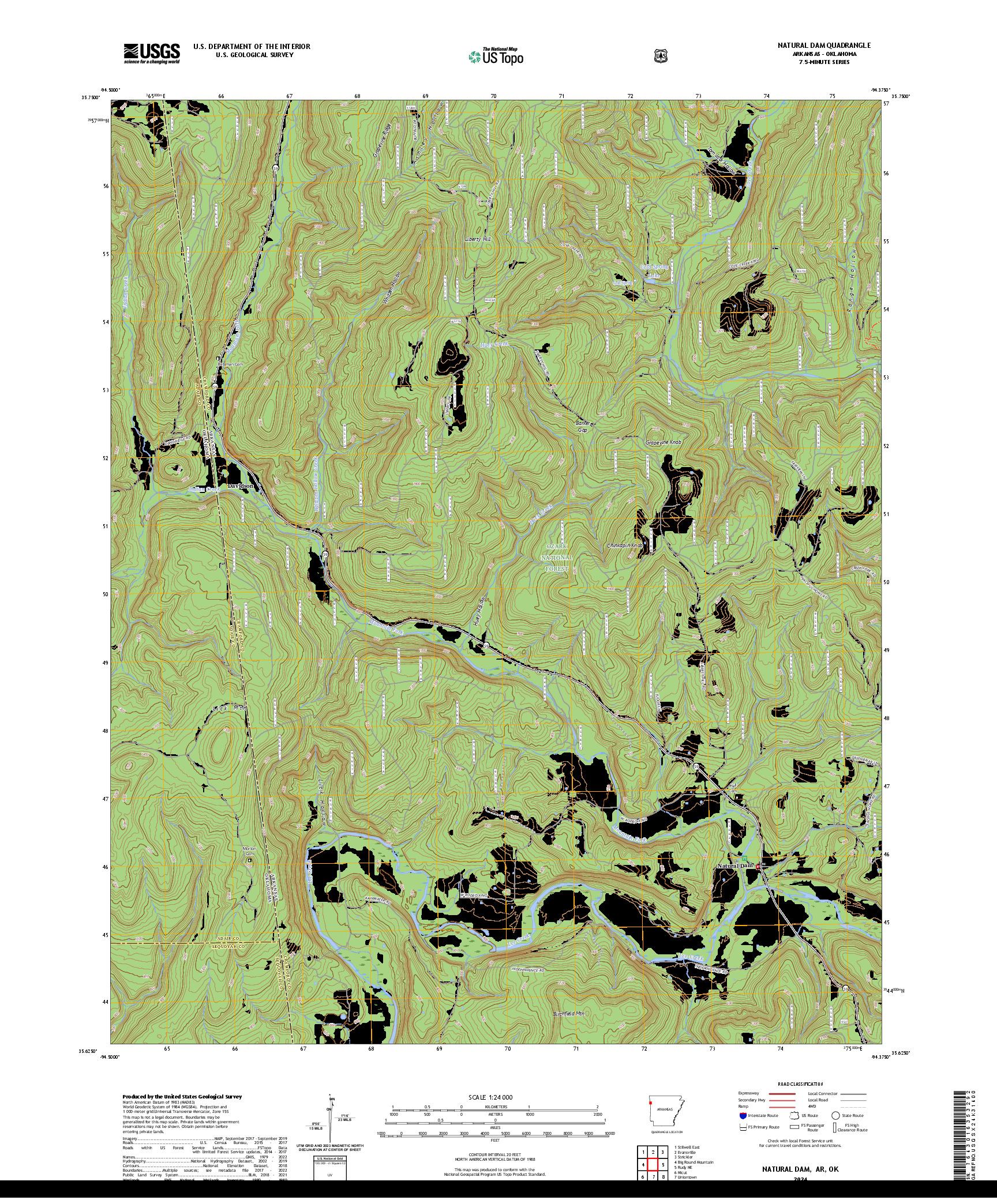 US TOPO 7.5-MINUTE MAP FOR NATURAL DAM, AR,OK