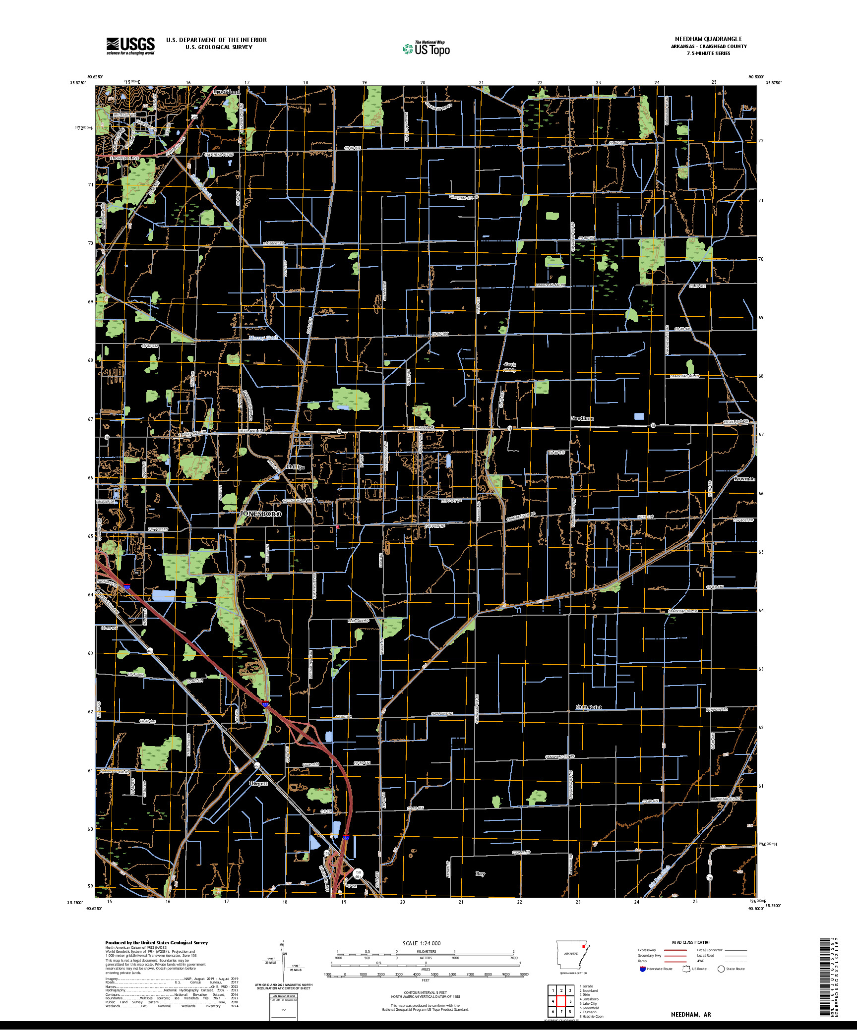 US TOPO 7.5-MINUTE MAP FOR NEEDHAM, AR