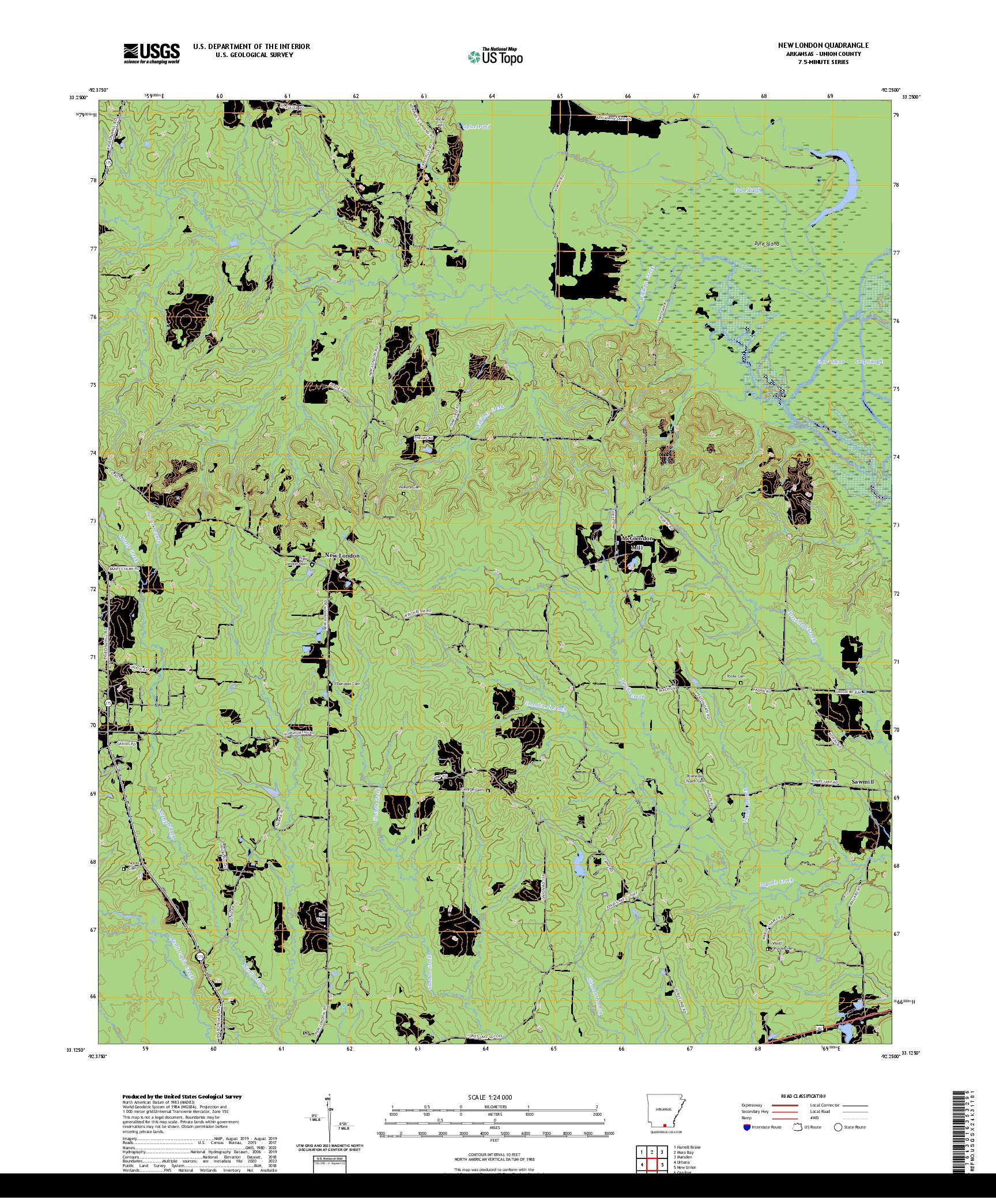 US TOPO 7.5-MINUTE MAP FOR NEW LONDON, AR