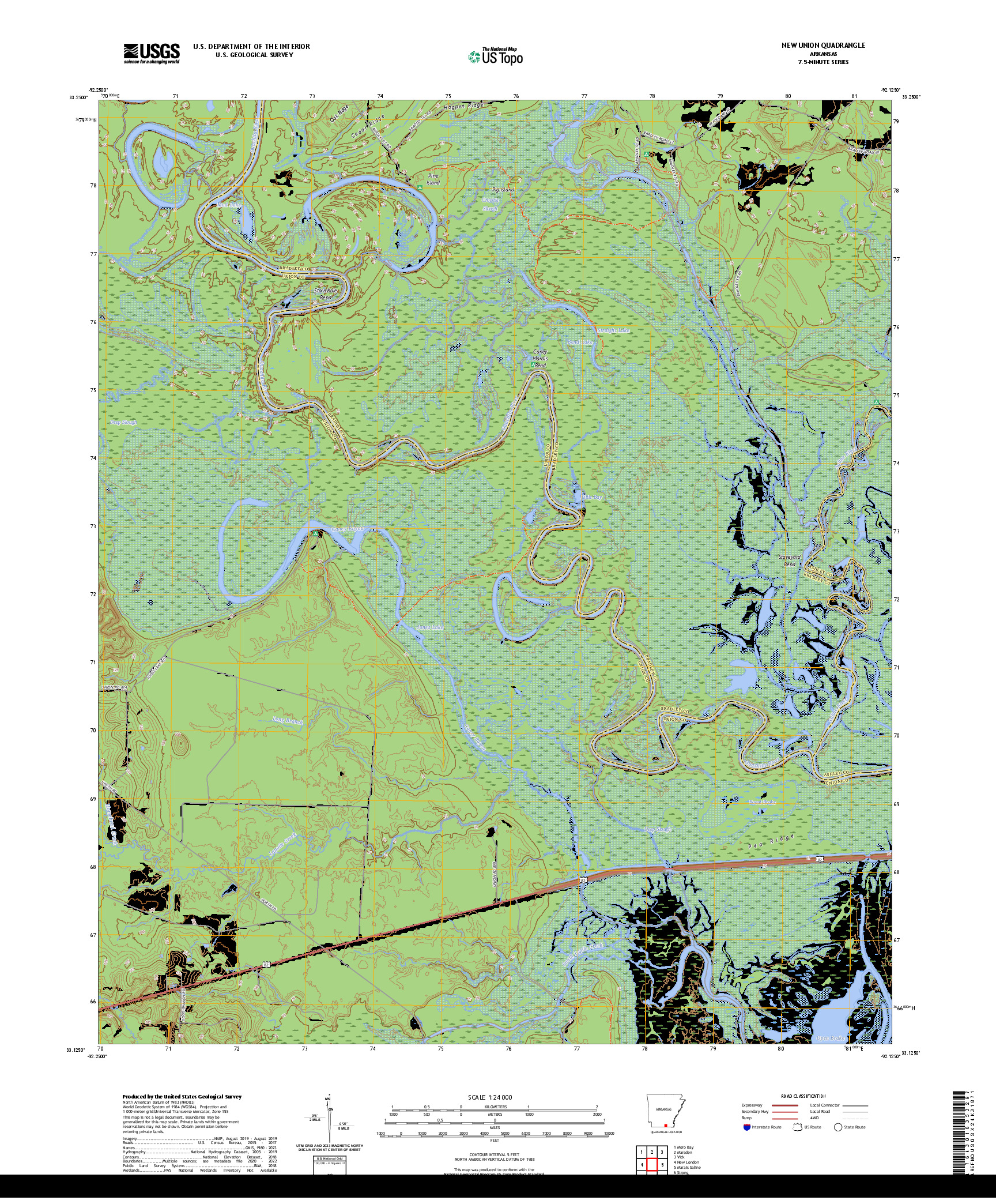 US TOPO 7.5-MINUTE MAP FOR NEW UNION, AR