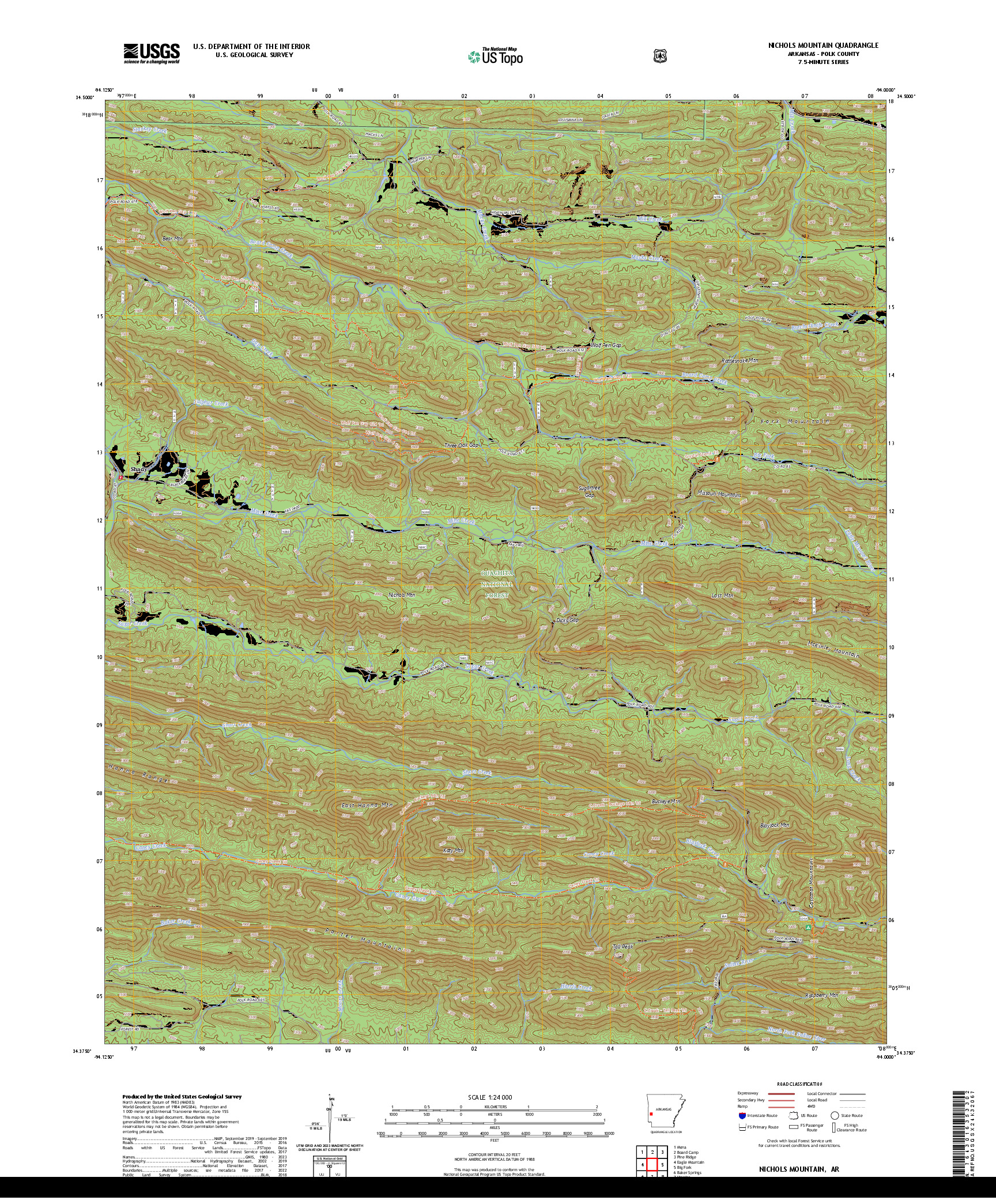 US TOPO 7.5-MINUTE MAP FOR NICHOLS MOUNTAIN, AR