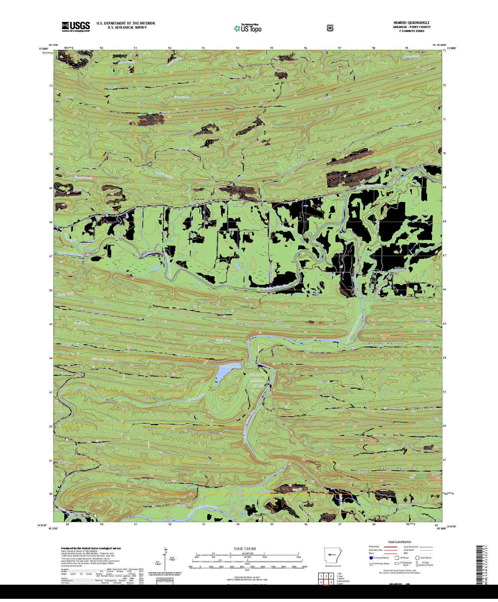US TOPO 7.5-MINUTE MAP FOR NIMROD, AR