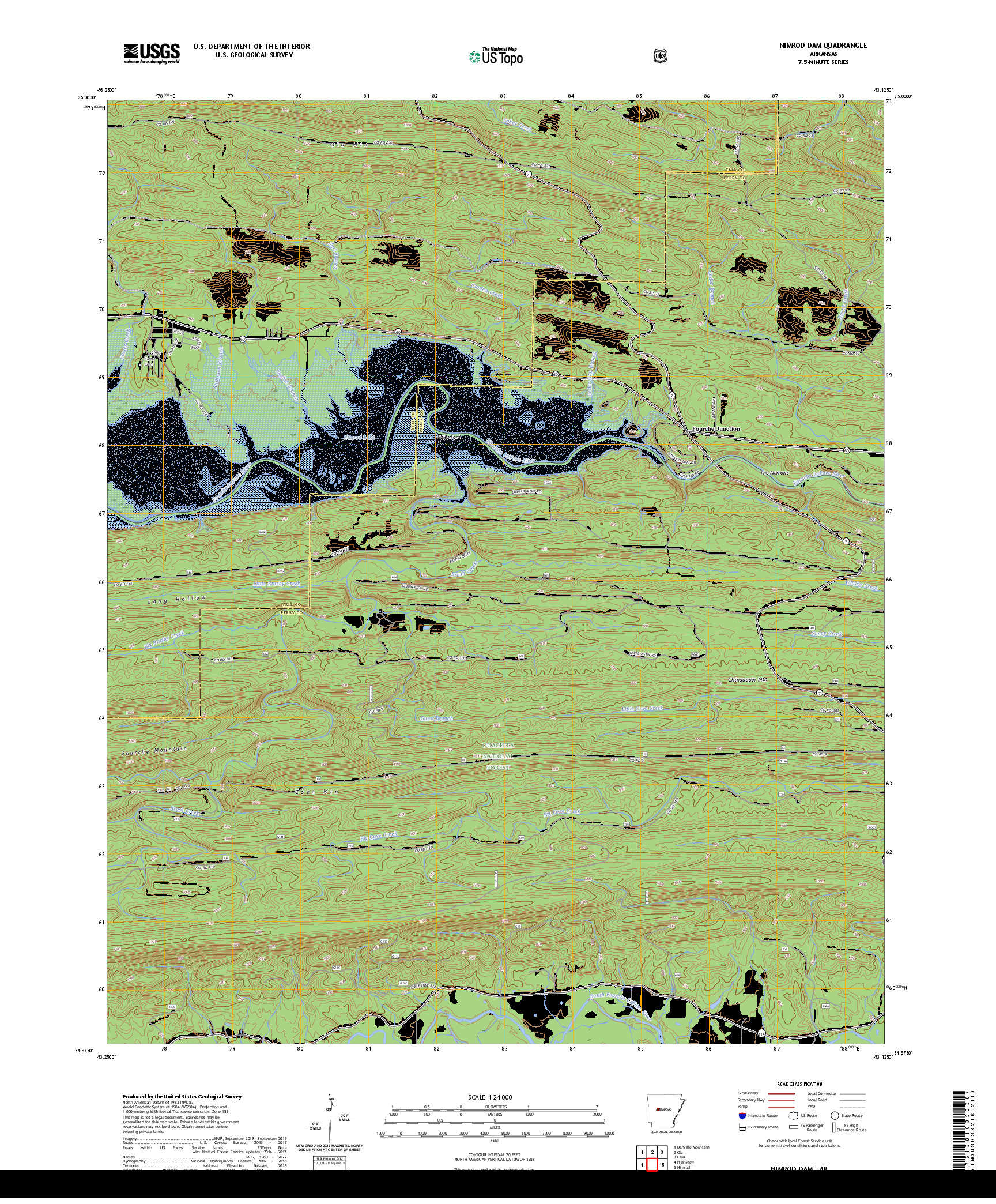 US TOPO 7.5-MINUTE MAP FOR NIMROD DAM, AR