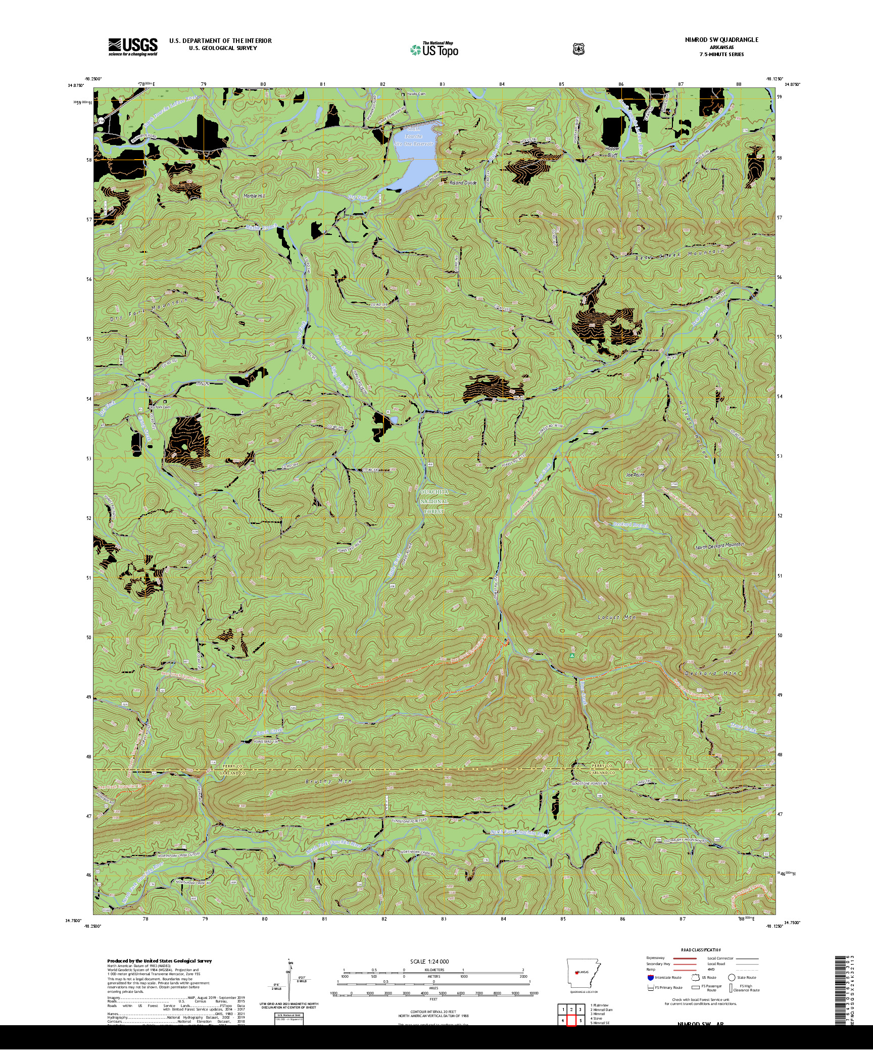 US TOPO 7.5-MINUTE MAP FOR NIMROD SW, AR