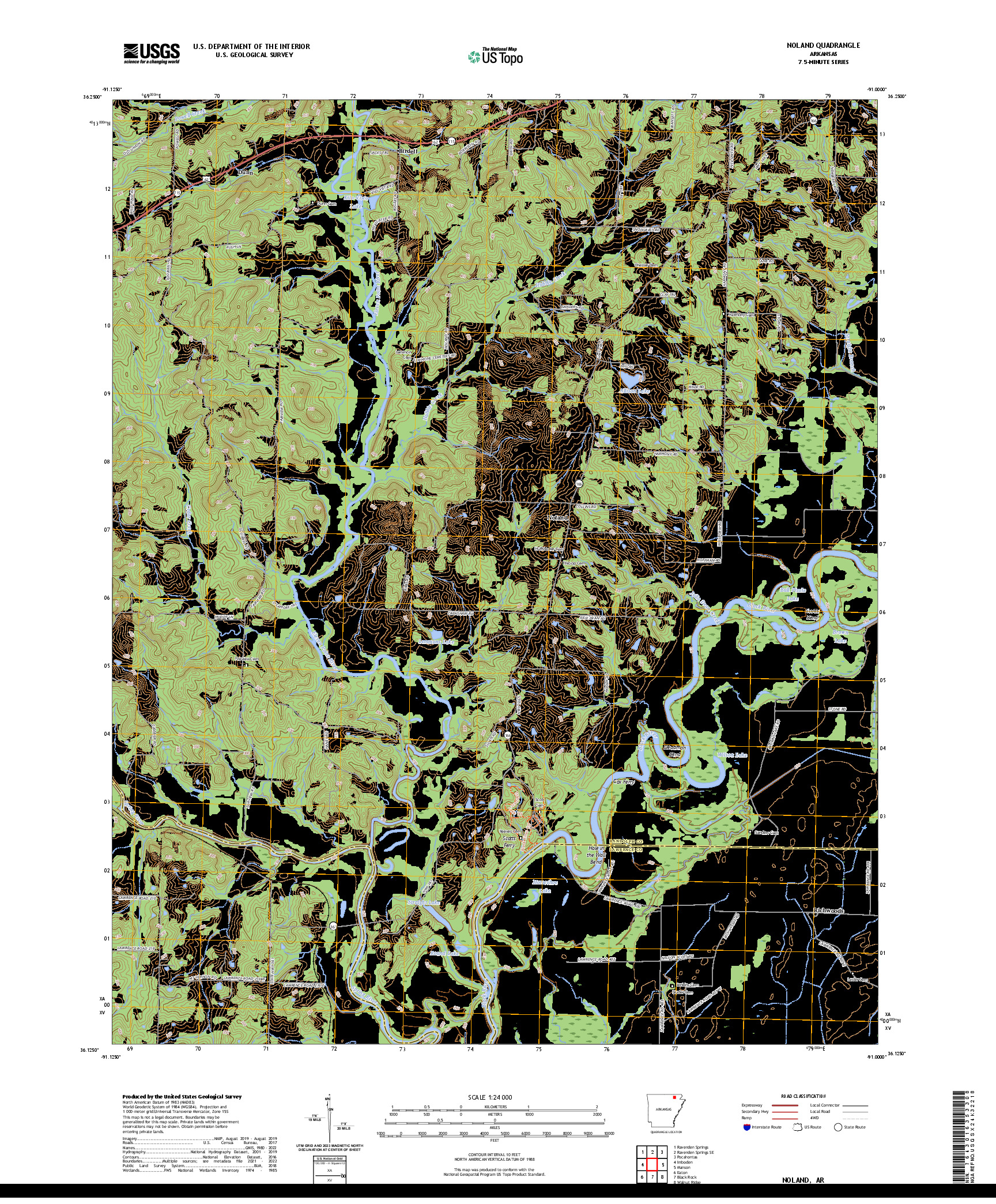 US TOPO 7.5-MINUTE MAP FOR NOLAND, AR