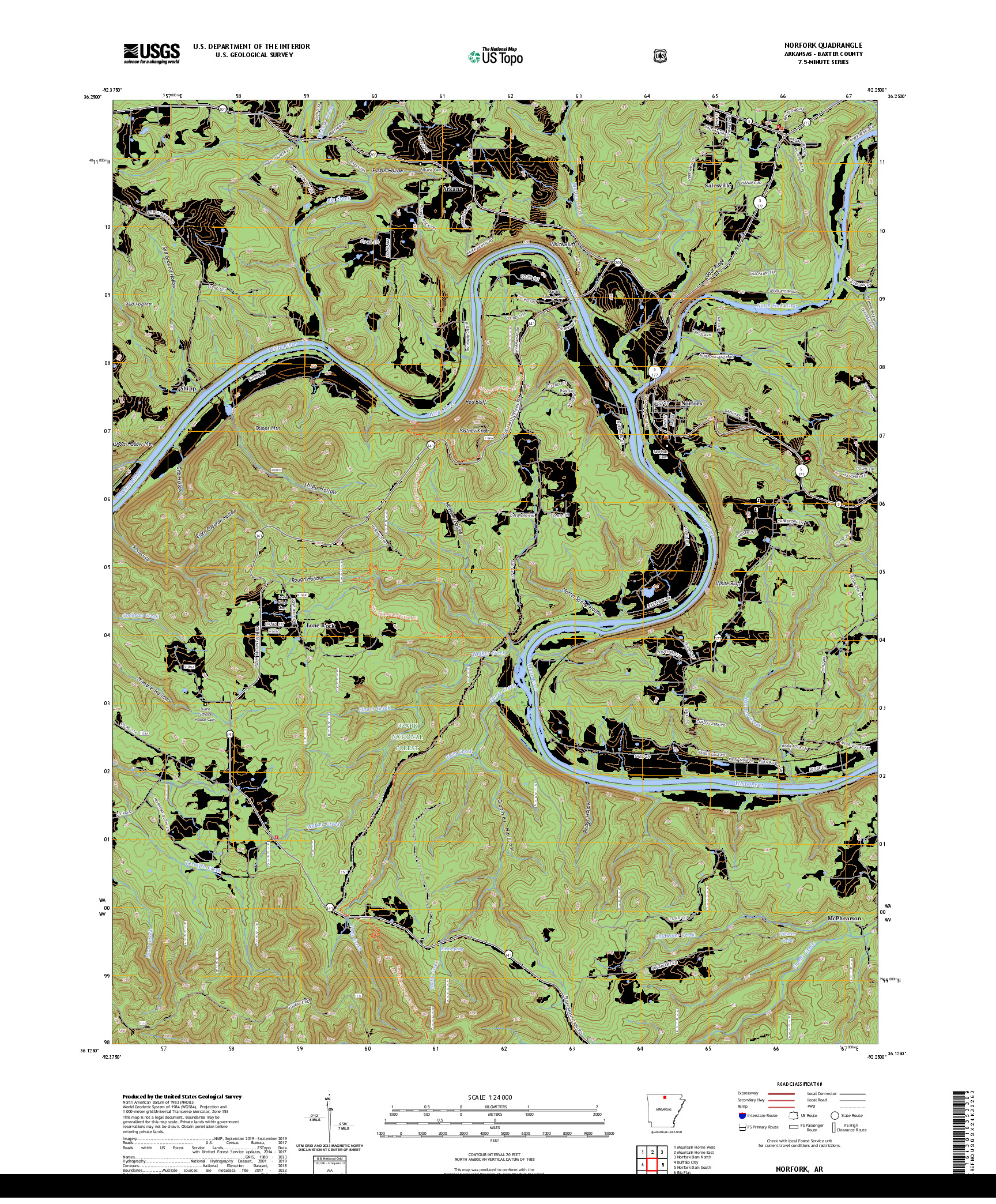 US TOPO 7.5-MINUTE MAP FOR NORFORK, AR