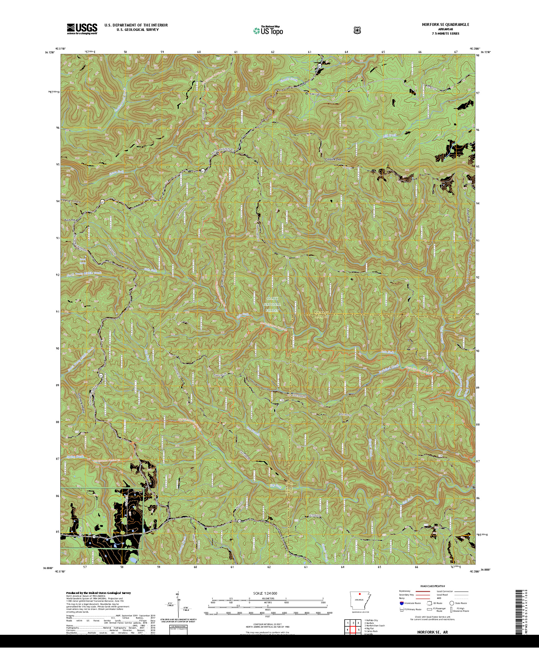 US TOPO 7.5-MINUTE MAP FOR NORFORK SE, AR