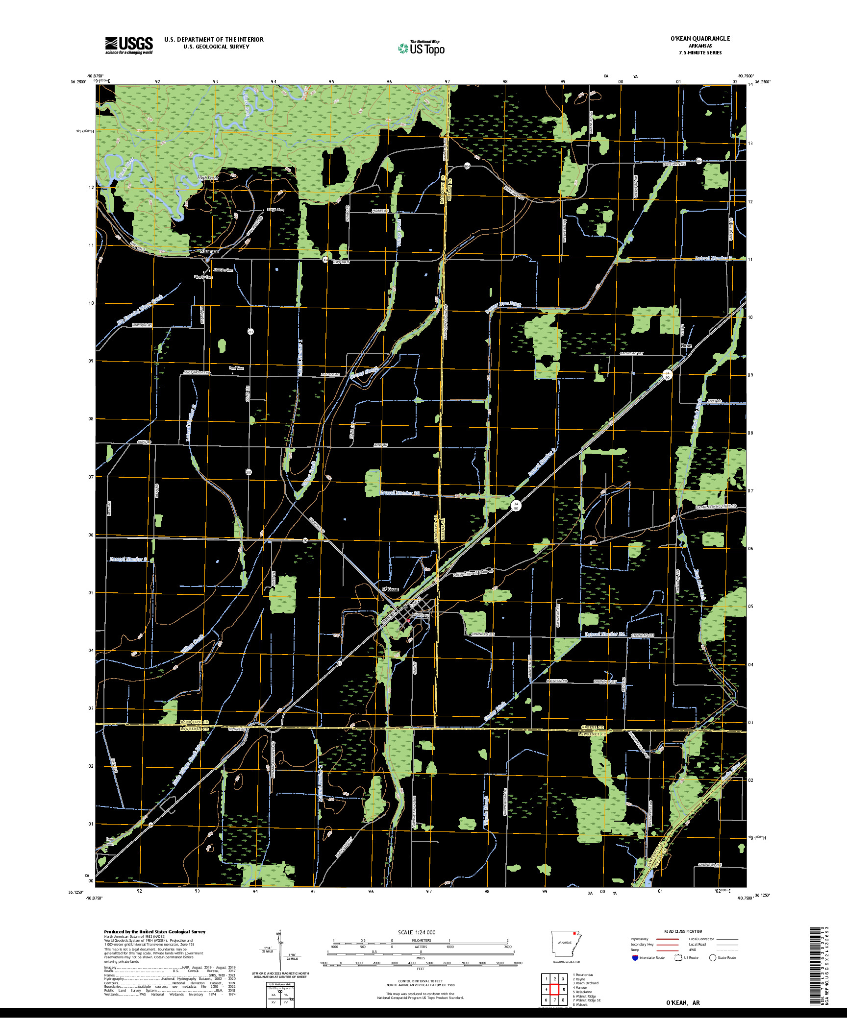 US TOPO 7.5-MINUTE MAP FOR O'KEAN, AR