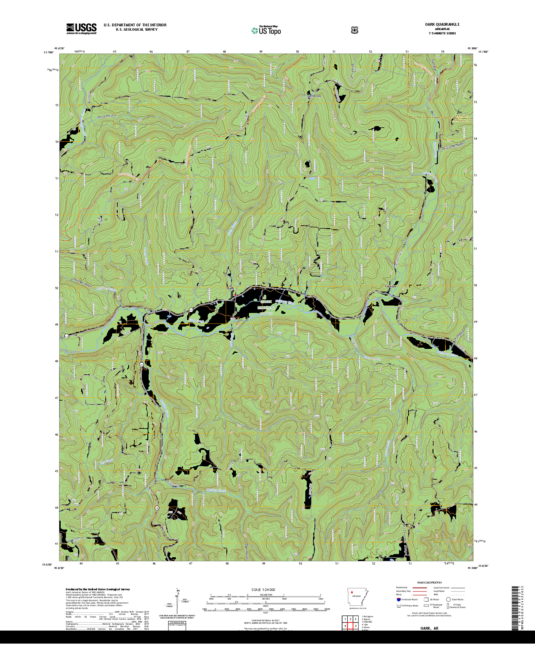 US TOPO 7.5-MINUTE MAP FOR OARK, AR