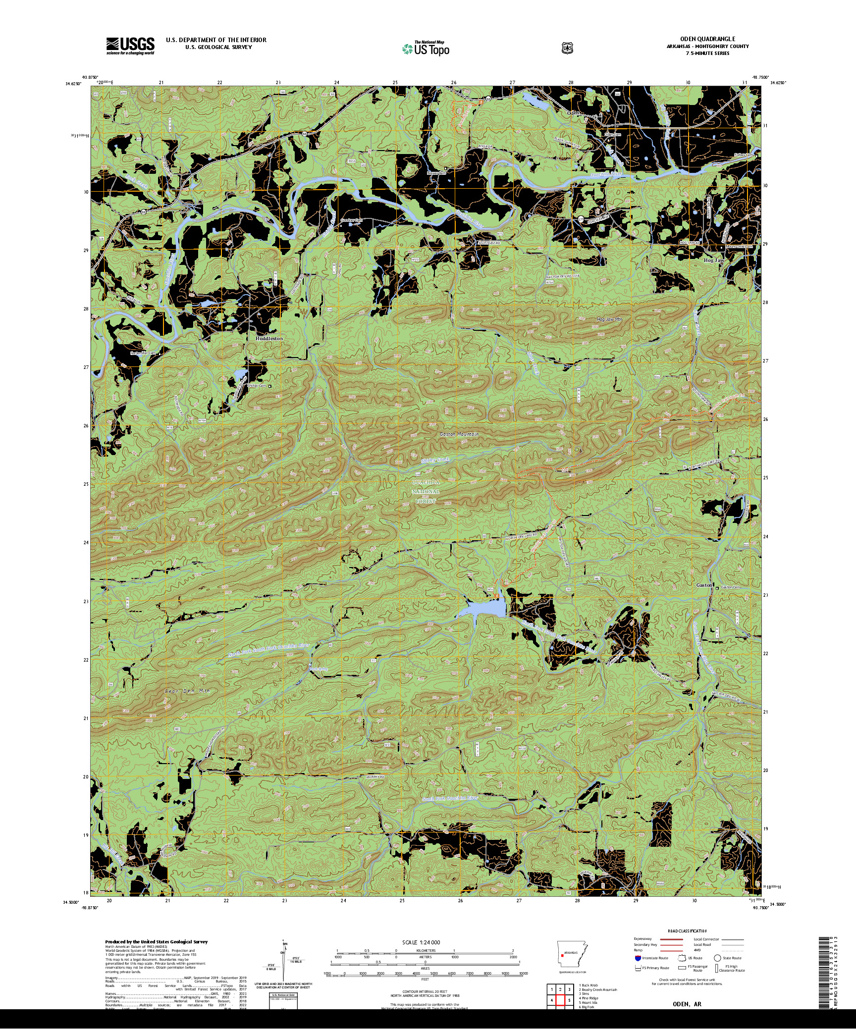 US TOPO 7.5-MINUTE MAP FOR ODEN, AR