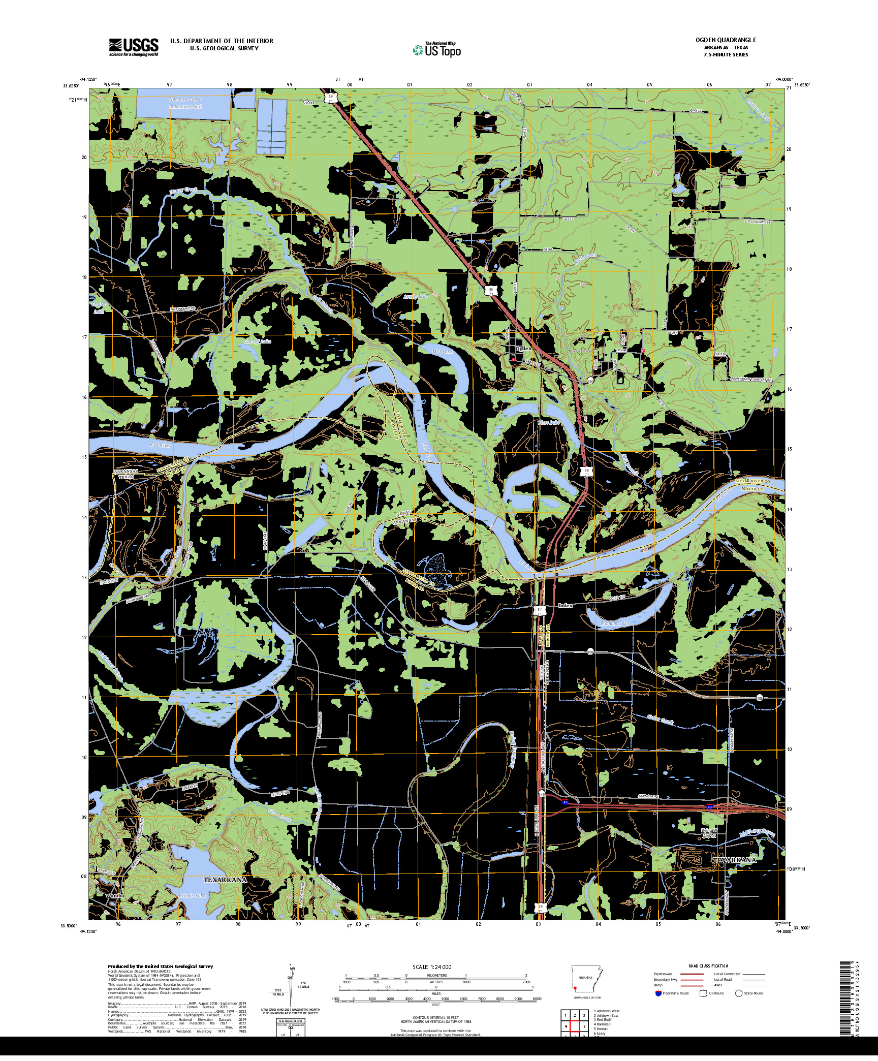 US TOPO 7.5-MINUTE MAP FOR OGDEN, AR,TX