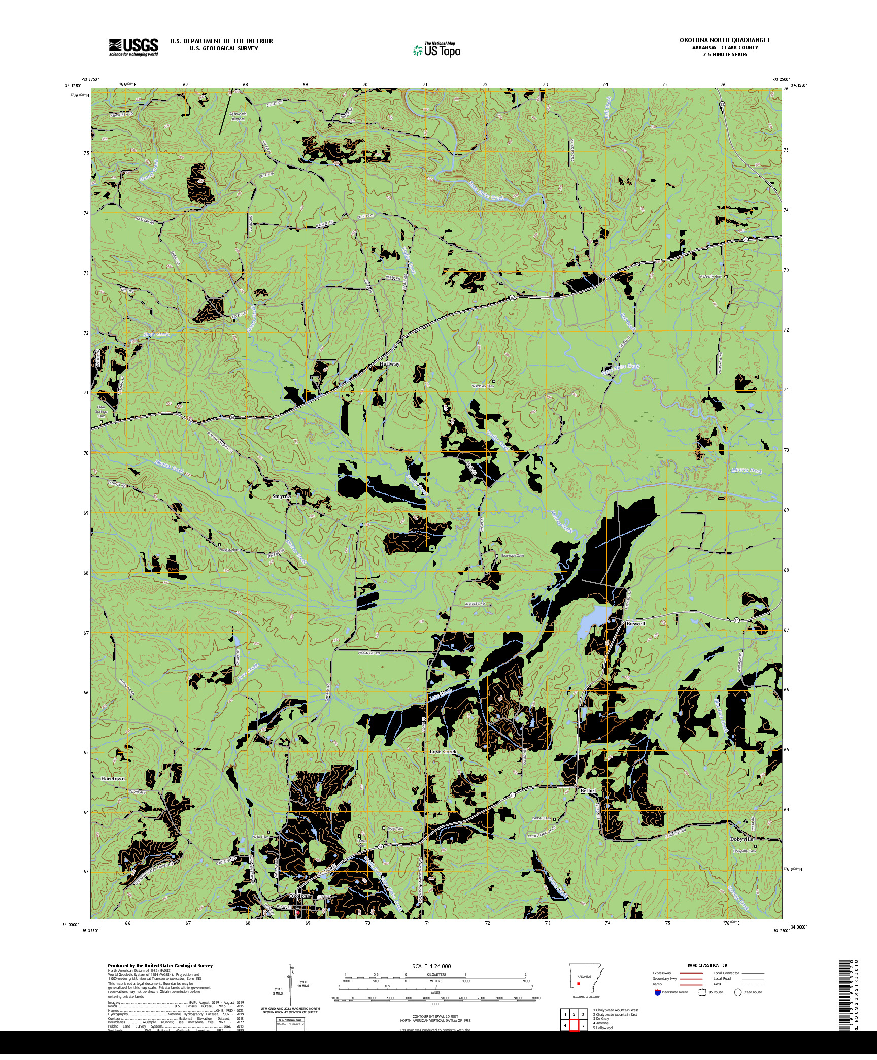 US TOPO 7.5-MINUTE MAP FOR OKOLONA NORTH, AR