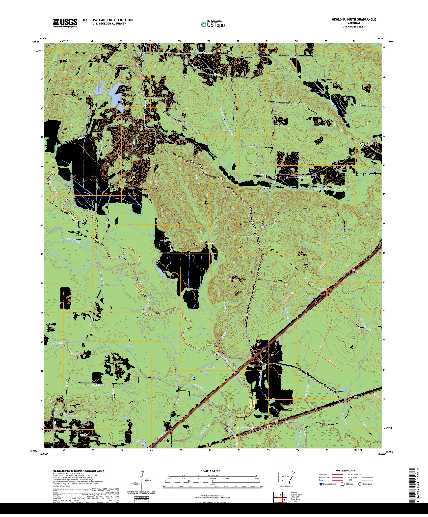 US TOPO 7.5-MINUTE MAP FOR OKOLONA SOUTH, AR