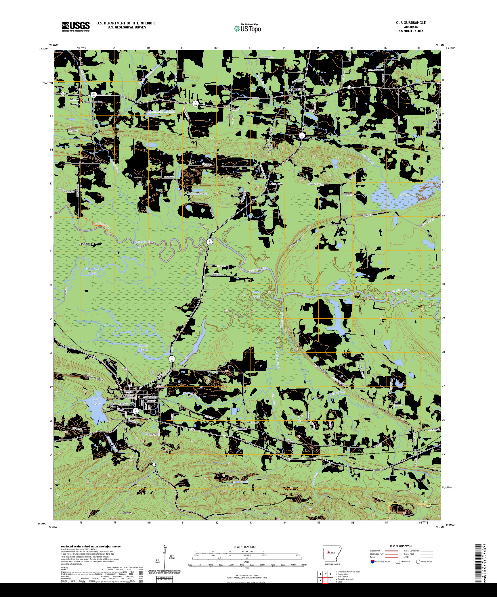US TOPO 7.5-MINUTE MAP FOR OLA, AR