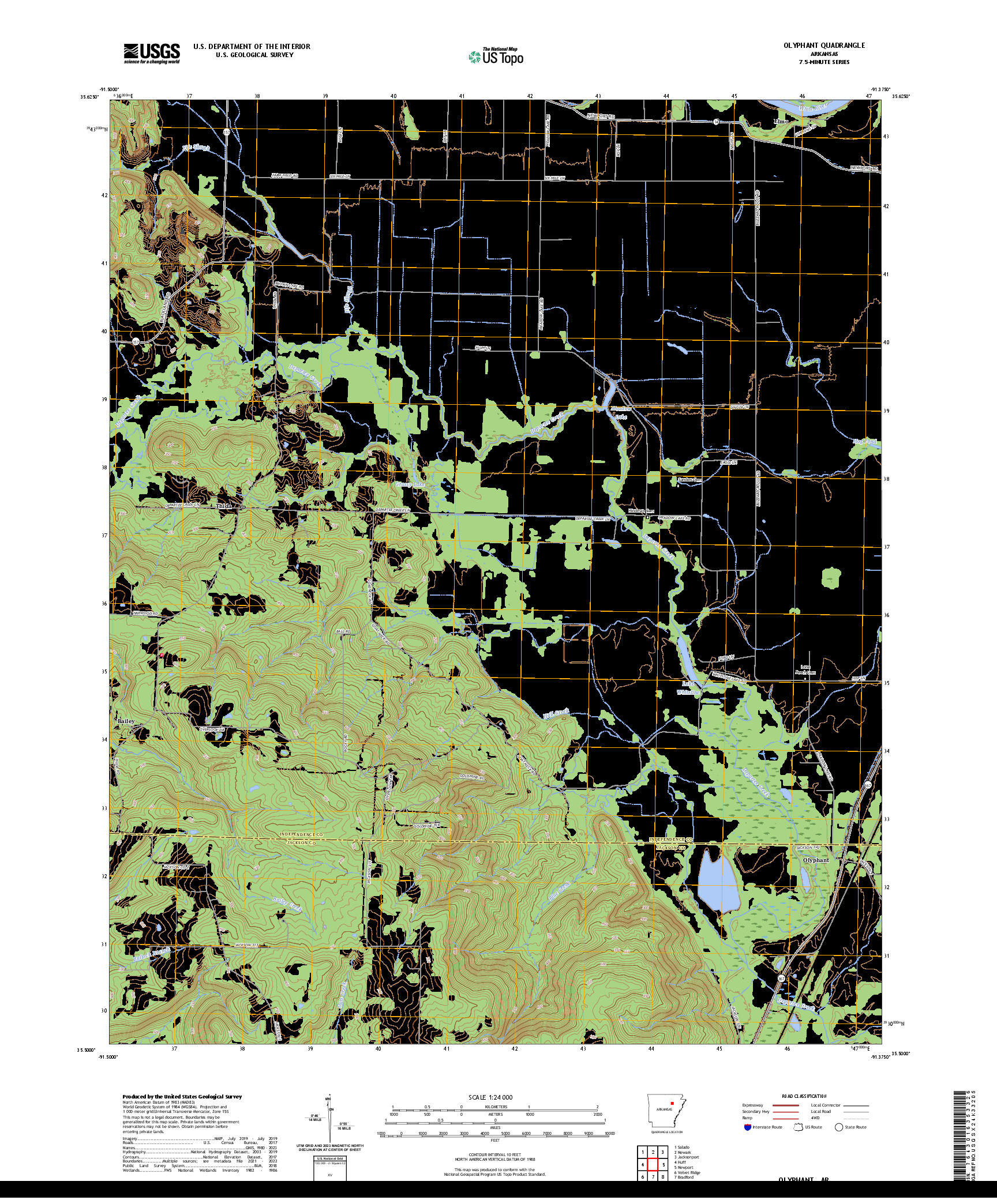 US TOPO 7.5-MINUTE MAP FOR OLYPHANT, AR