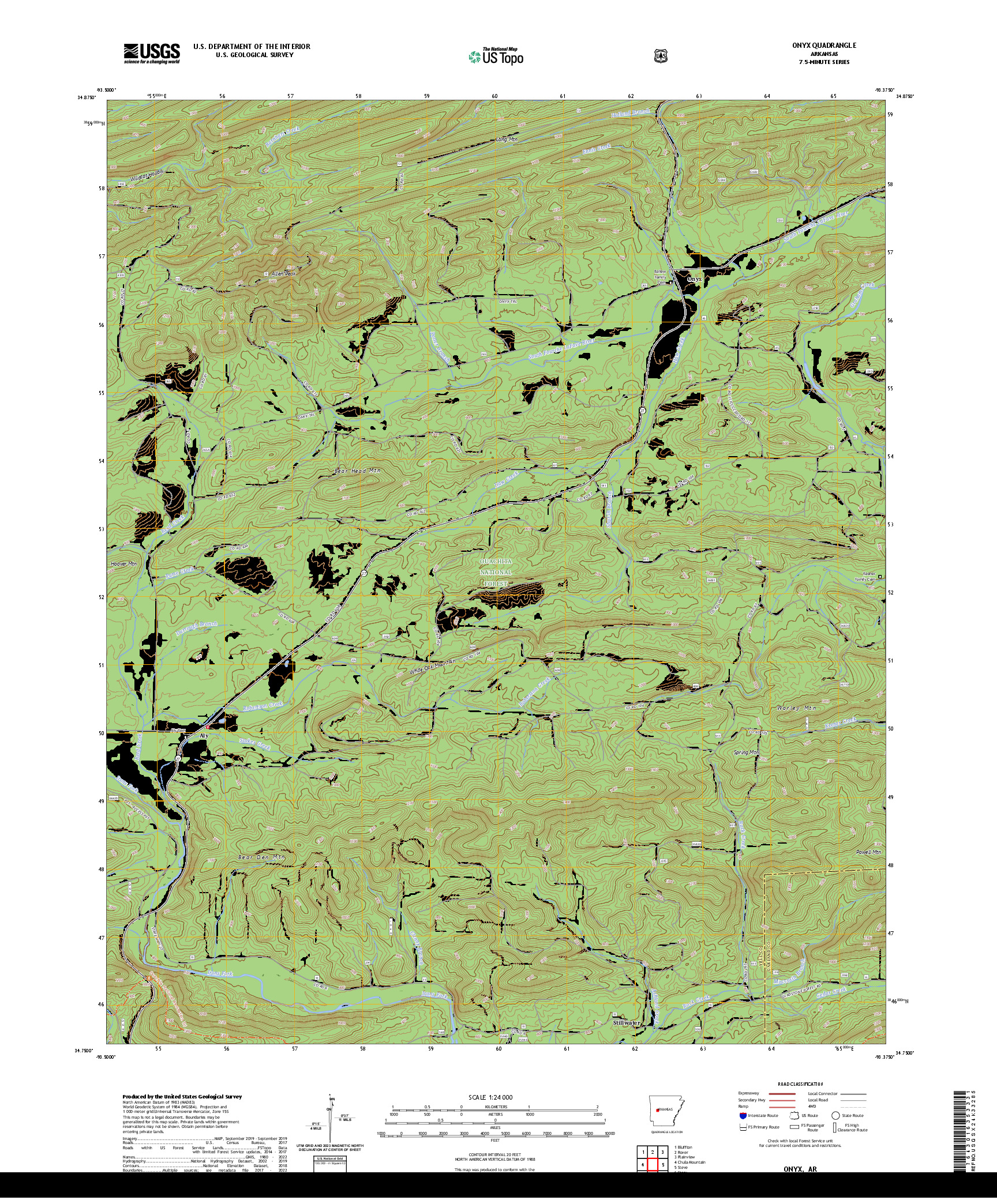US TOPO 7.5-MINUTE MAP FOR ONYX, AR