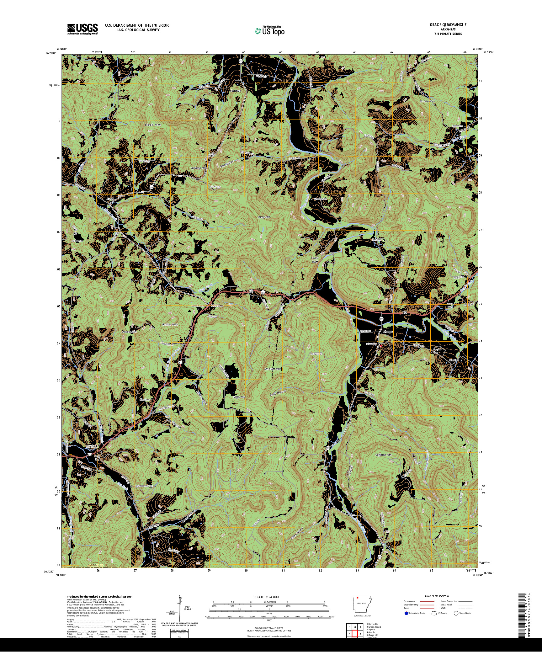 US TOPO 7.5-MINUTE MAP FOR OSAGE, AR
