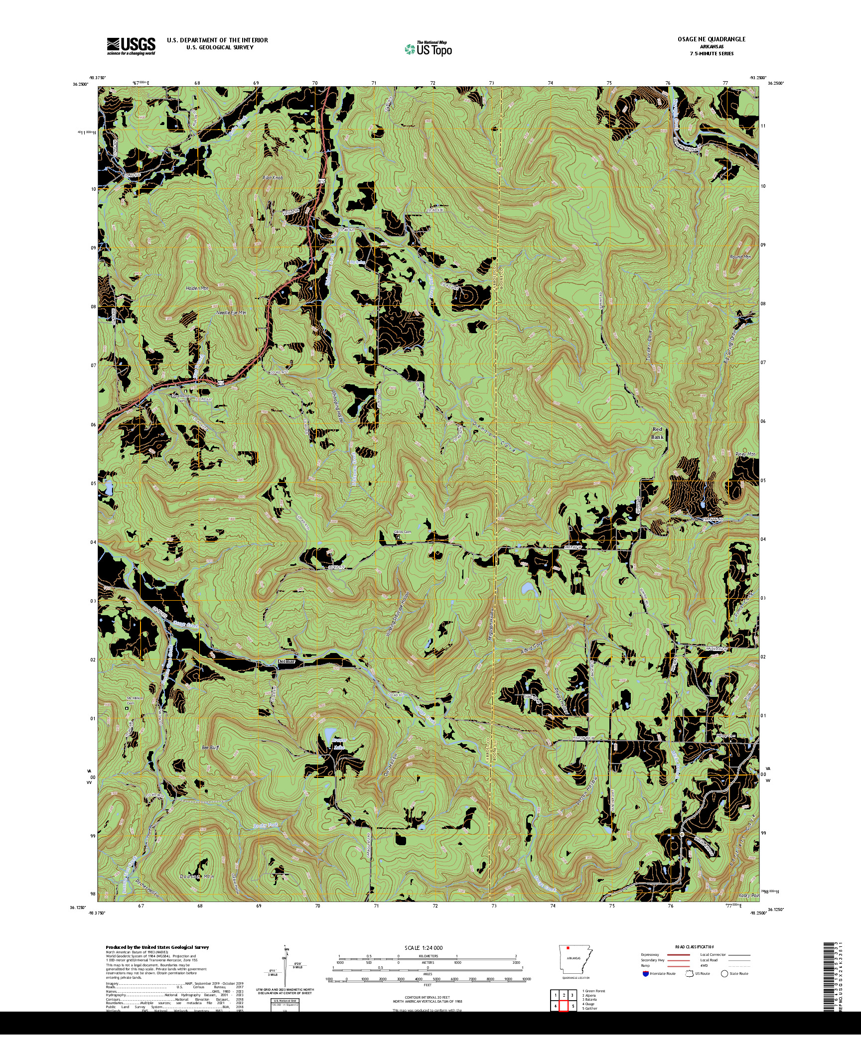 US TOPO 7.5-MINUTE MAP FOR OSAGE NE, AR