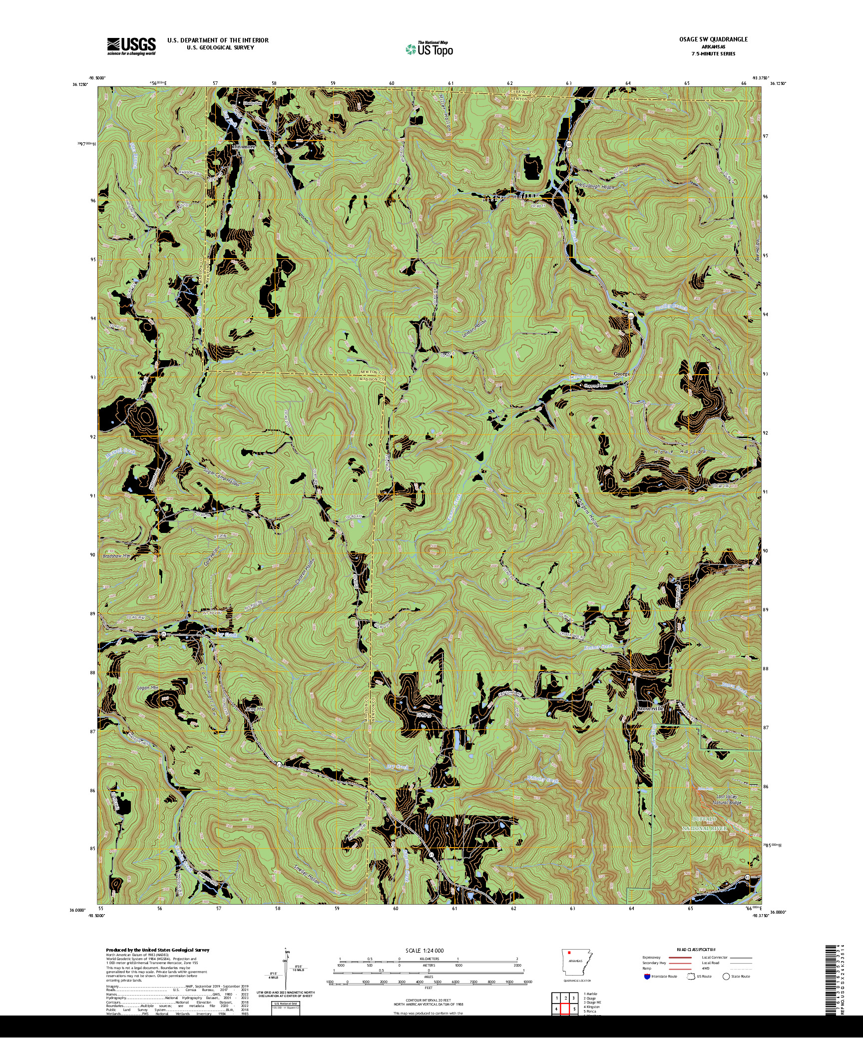 US TOPO 7.5-MINUTE MAP FOR OSAGE SW, AR