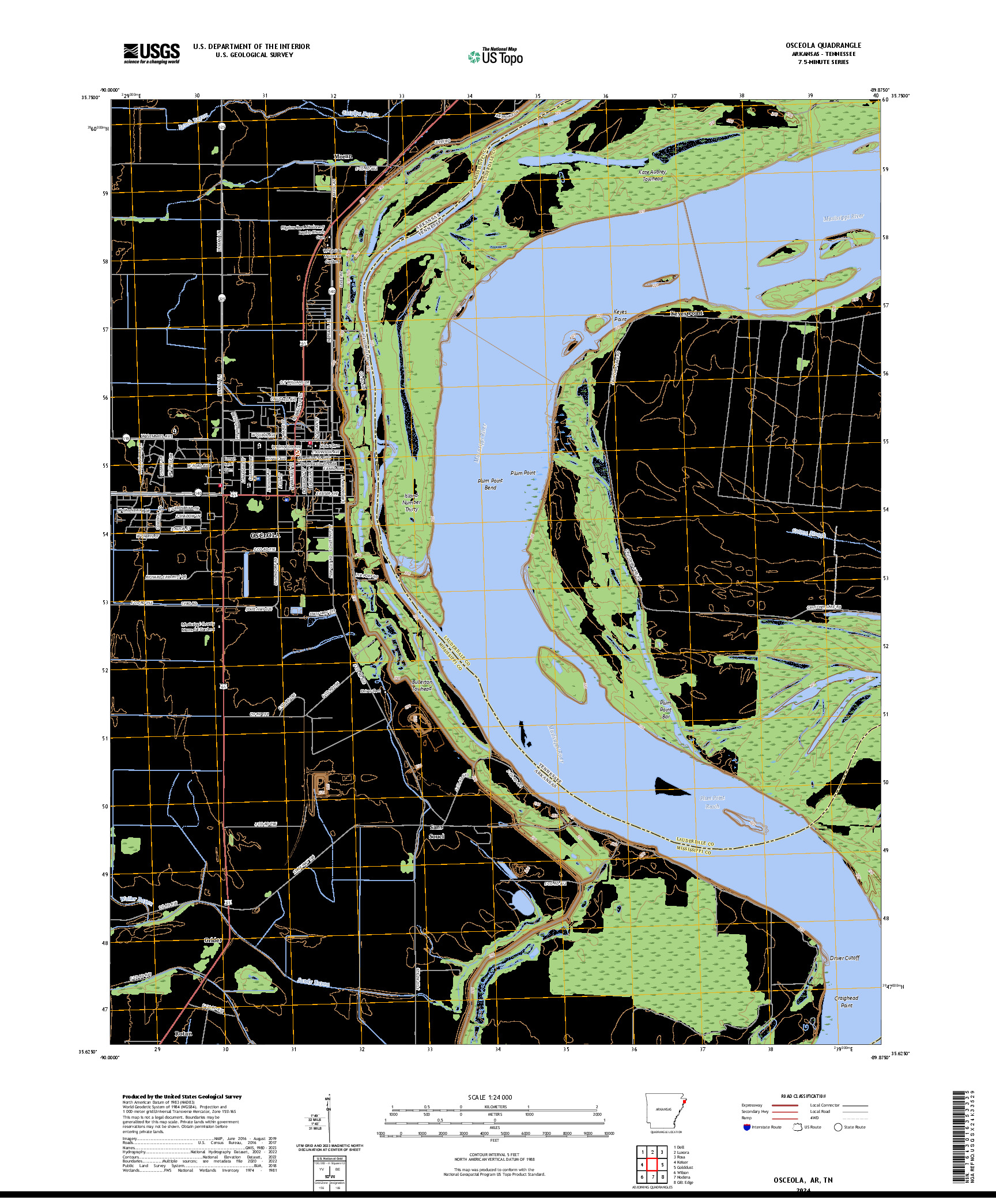 US TOPO 7.5-MINUTE MAP FOR OSCEOLA, AR,TN