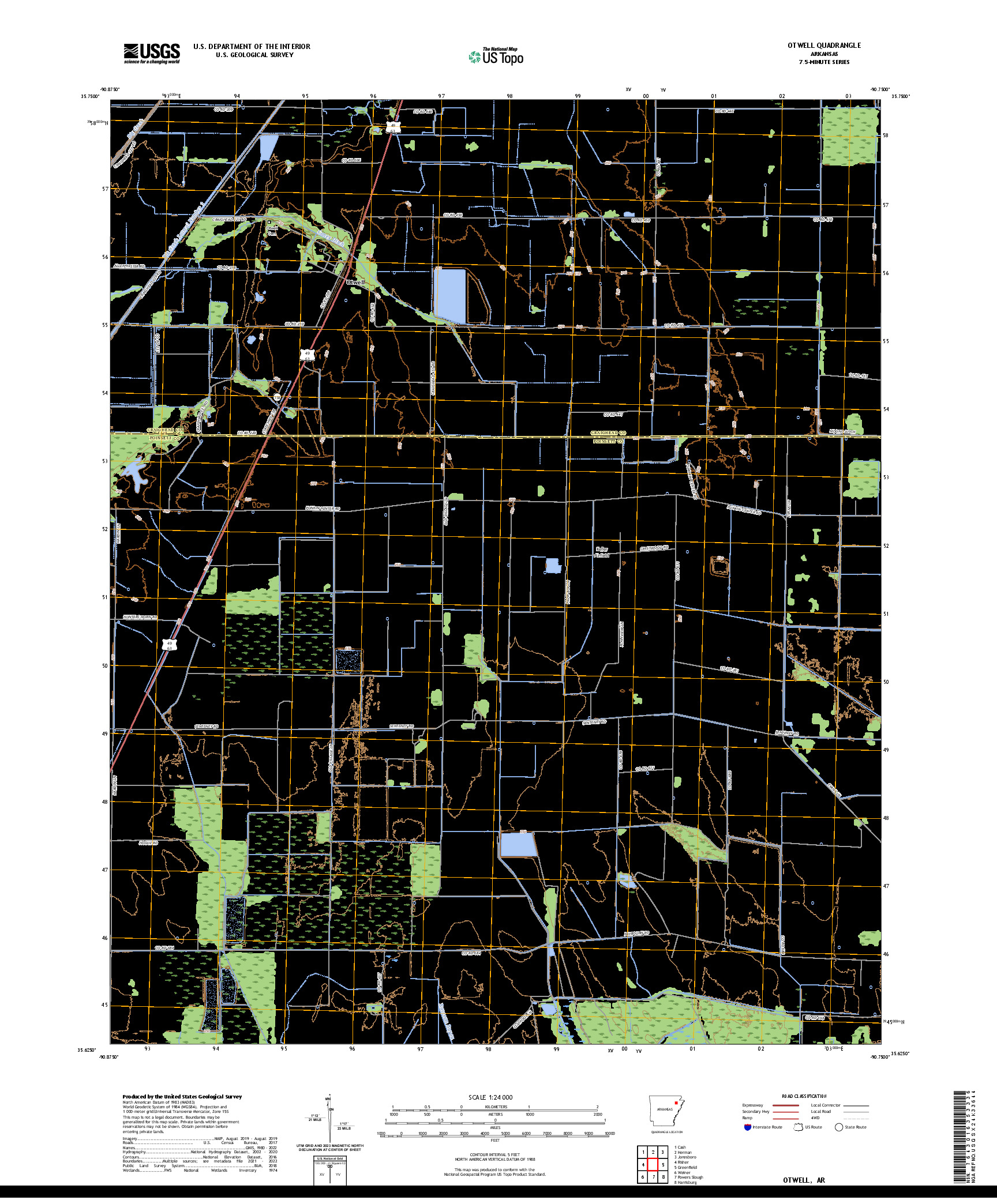 US TOPO 7.5-MINUTE MAP FOR OTWELL, AR