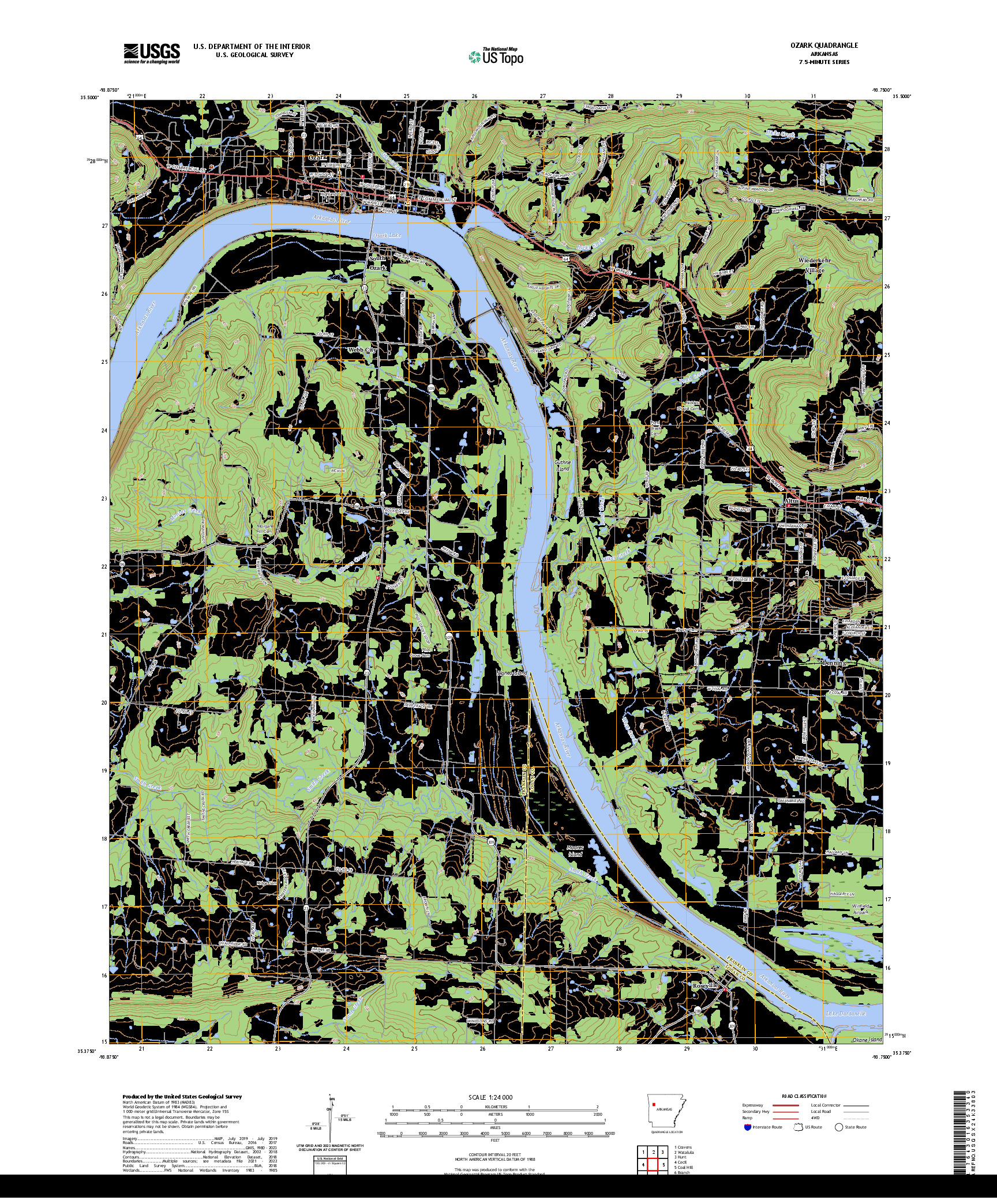US TOPO 7.5-MINUTE MAP FOR OZARK, AR