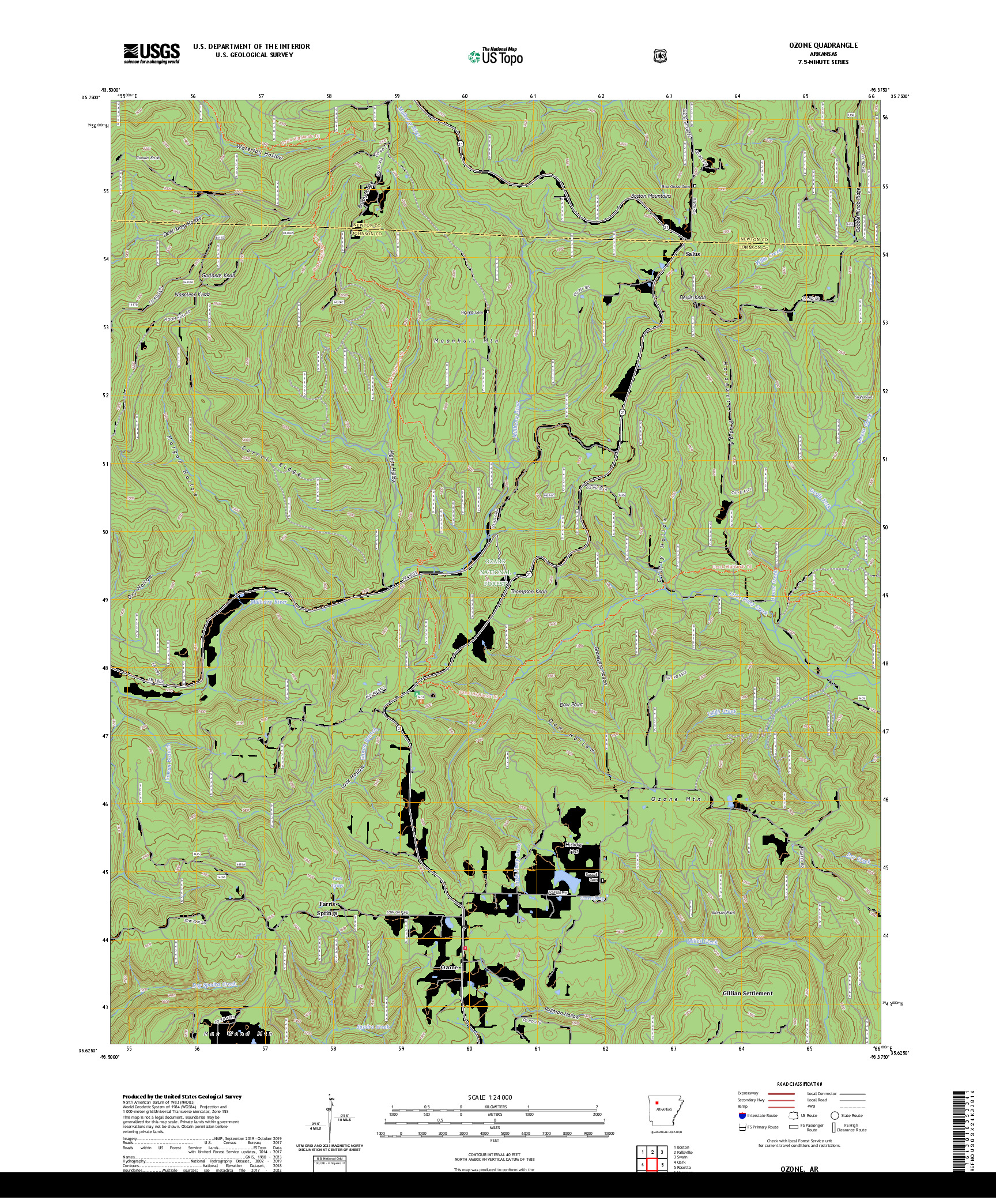 US TOPO 7.5-MINUTE MAP FOR OZONE, AR