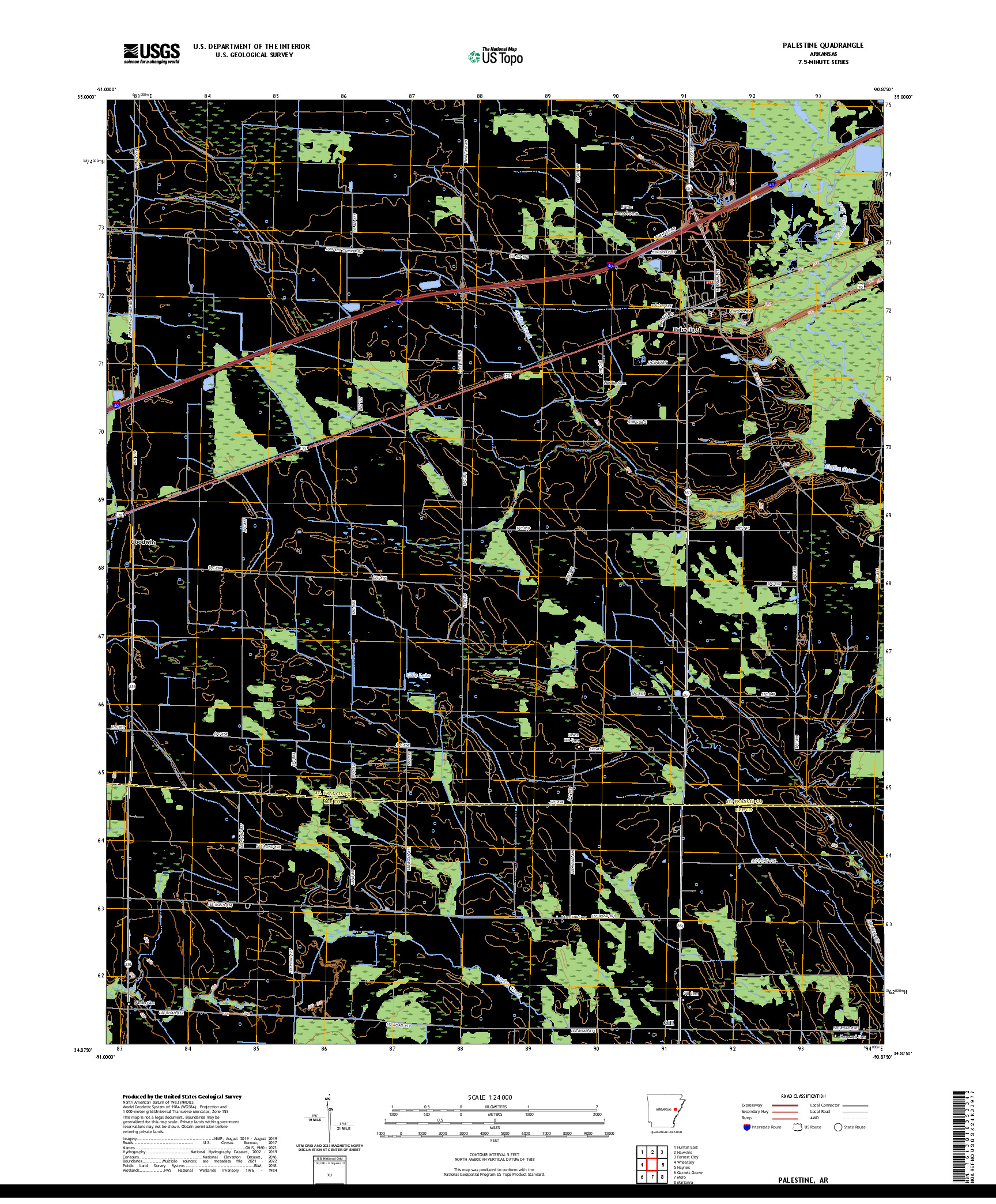 US TOPO 7.5-MINUTE MAP FOR PALESTINE, AR