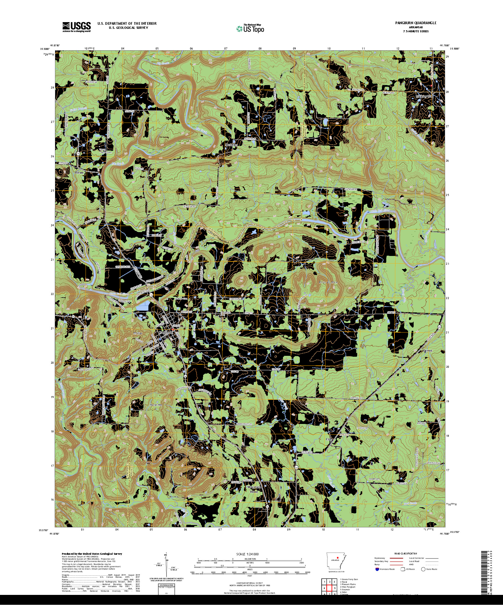 US TOPO 7.5-MINUTE MAP FOR PANGBURN, AR