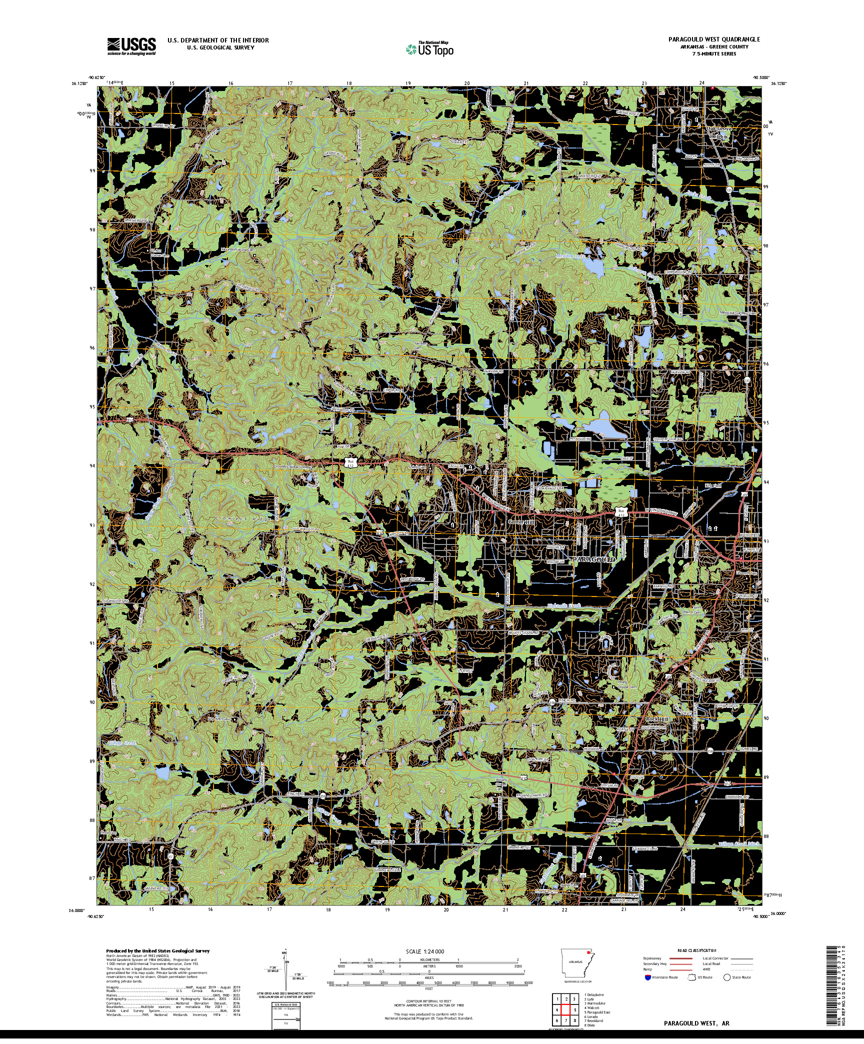 US TOPO 7.5-MINUTE MAP FOR PARAGOULD WEST, AR