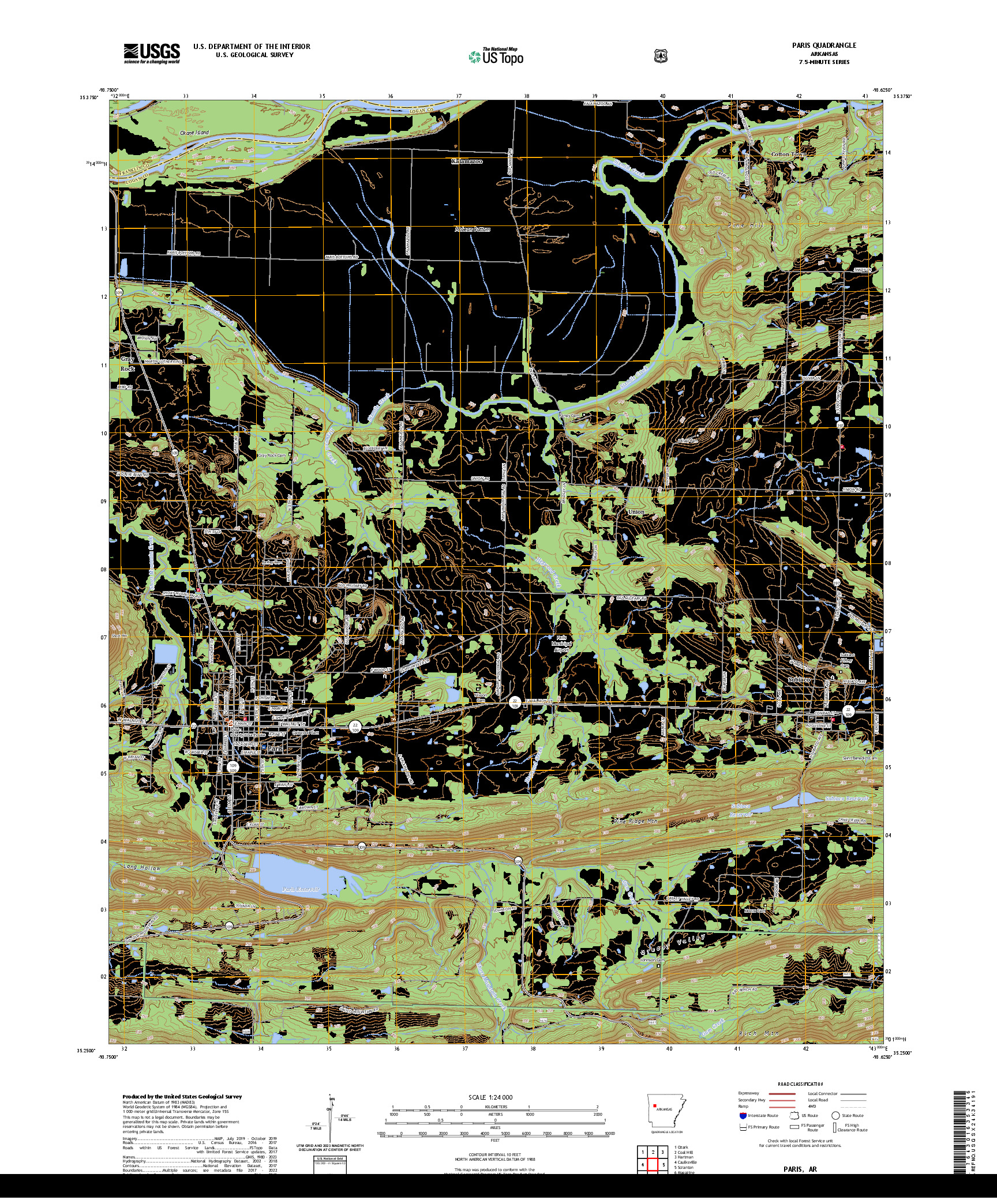 US TOPO 7.5-MINUTE MAP FOR PARIS, AR