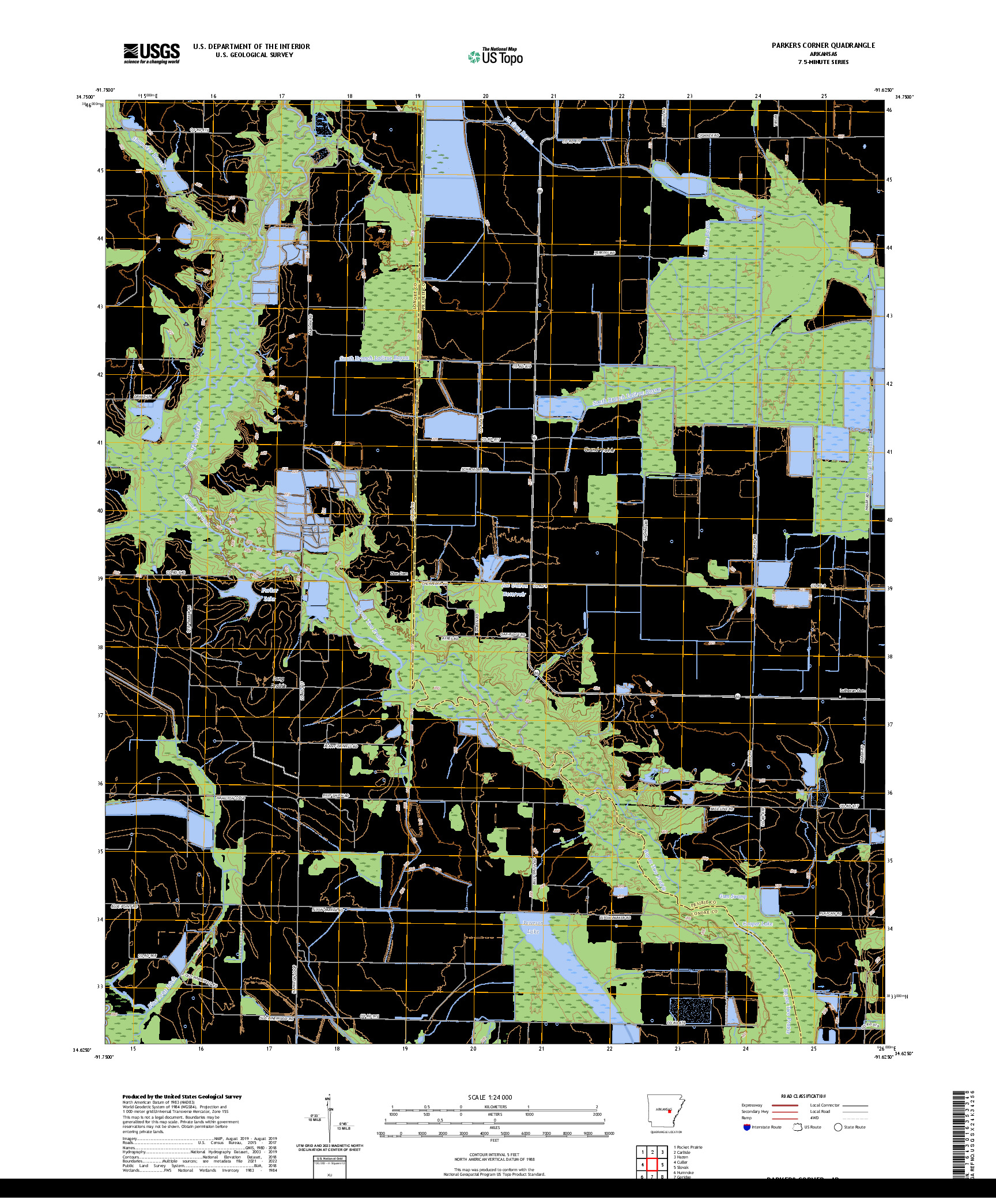 US TOPO 7.5-MINUTE MAP FOR PARKERS CORNER, AR