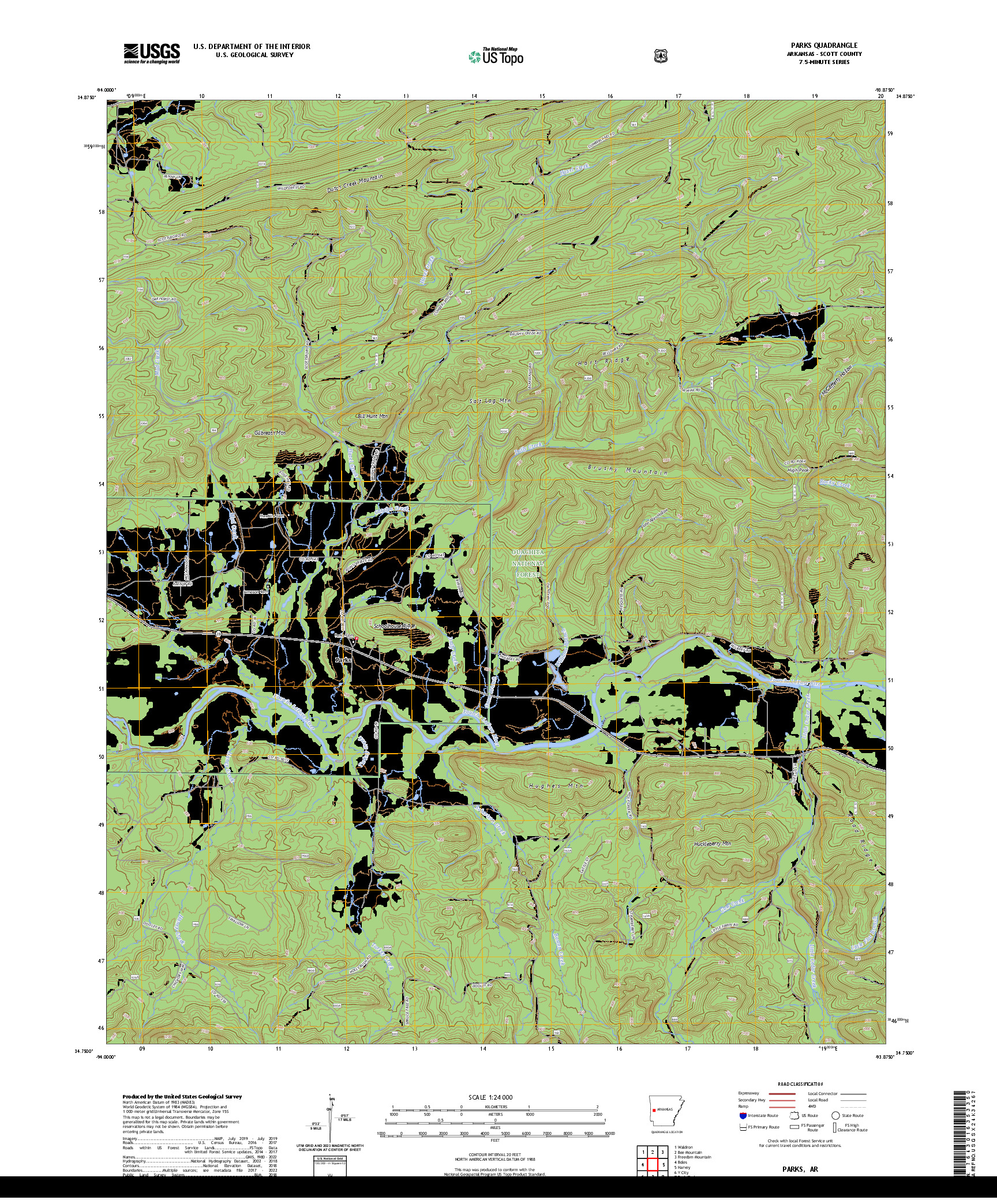 US TOPO 7.5-MINUTE MAP FOR PARKS, AR