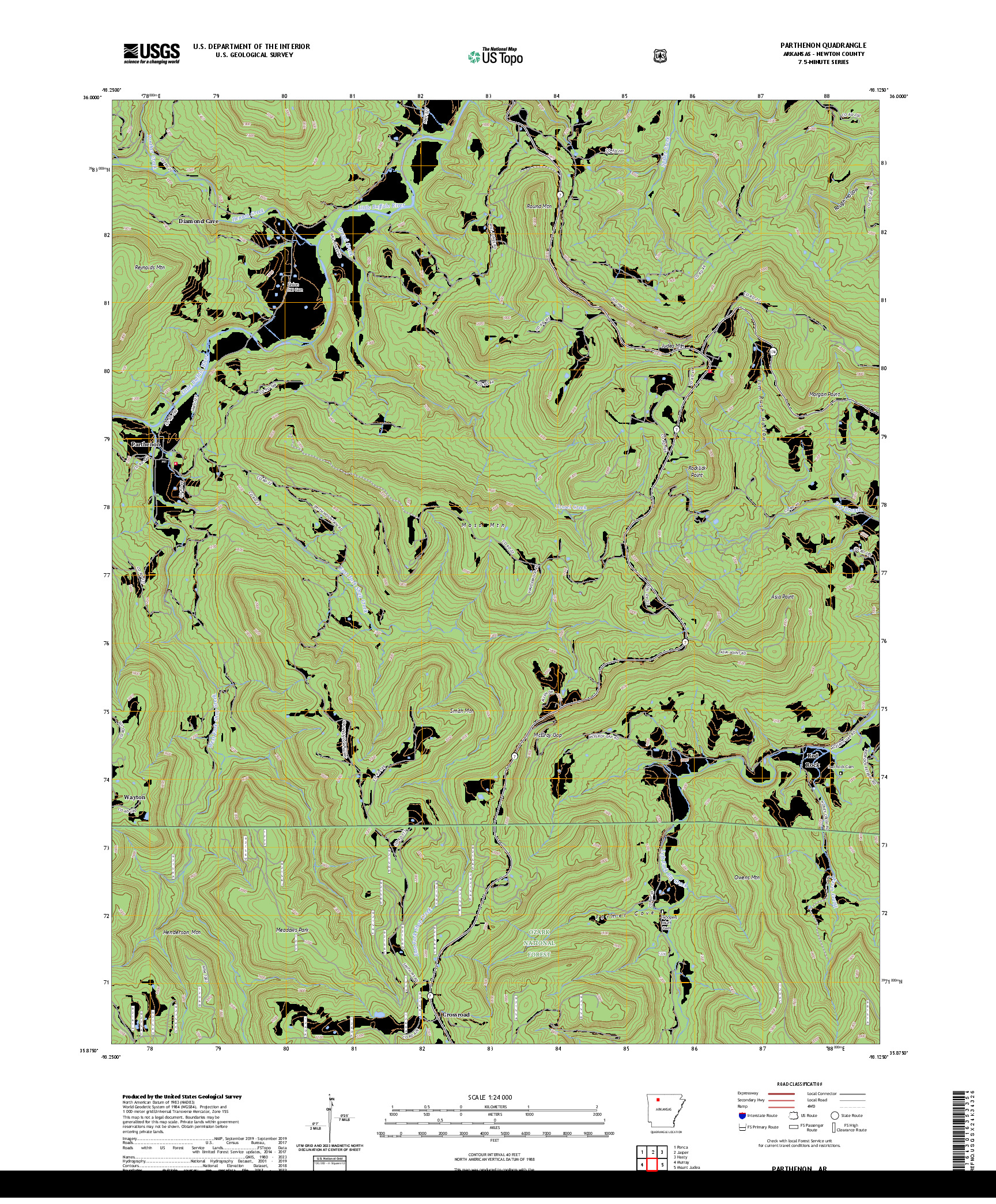 US TOPO 7.5-MINUTE MAP FOR PARTHENON, AR