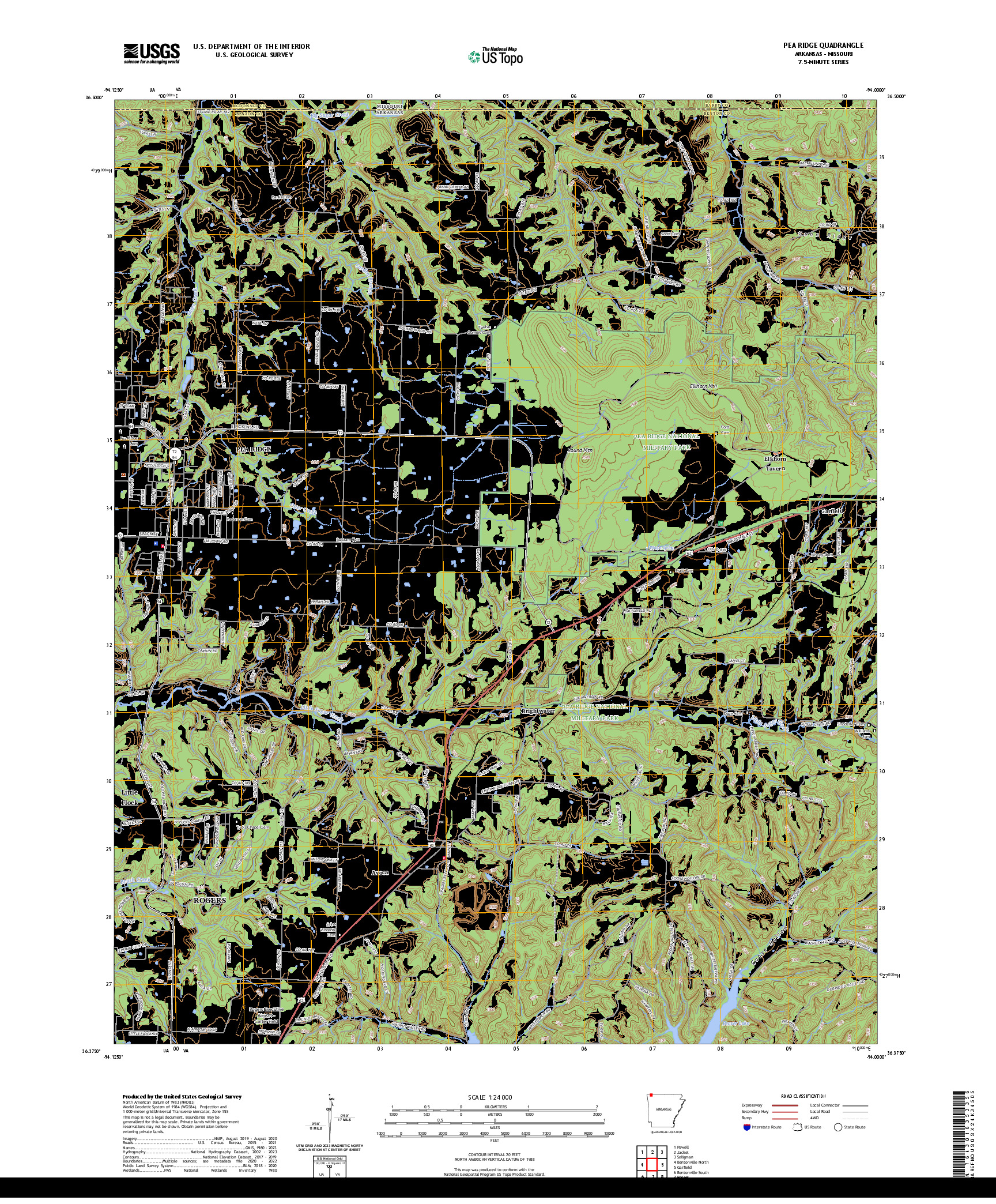 US TOPO 7.5-MINUTE MAP FOR PEA RIDGE, AR,MO