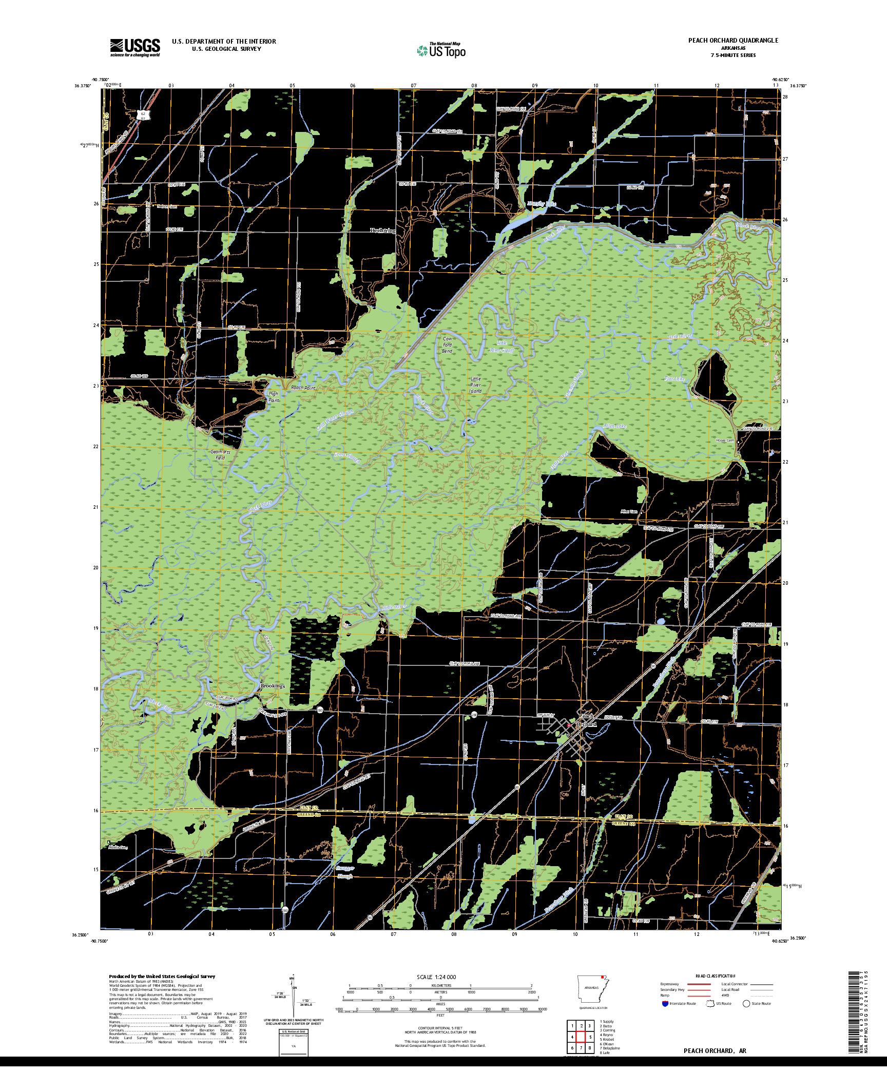 US TOPO 7.5-MINUTE MAP FOR PEACH ORCHARD, AR