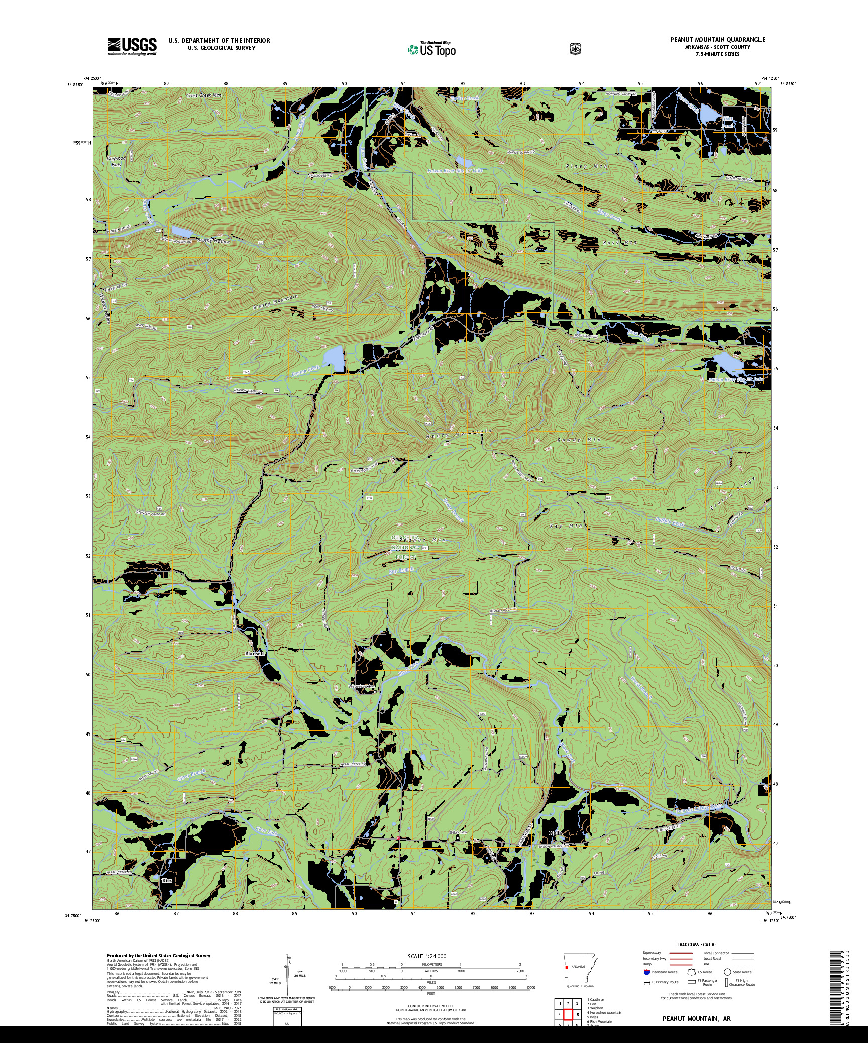 US TOPO 7.5-MINUTE MAP FOR PEANUT MOUNTAIN, AR