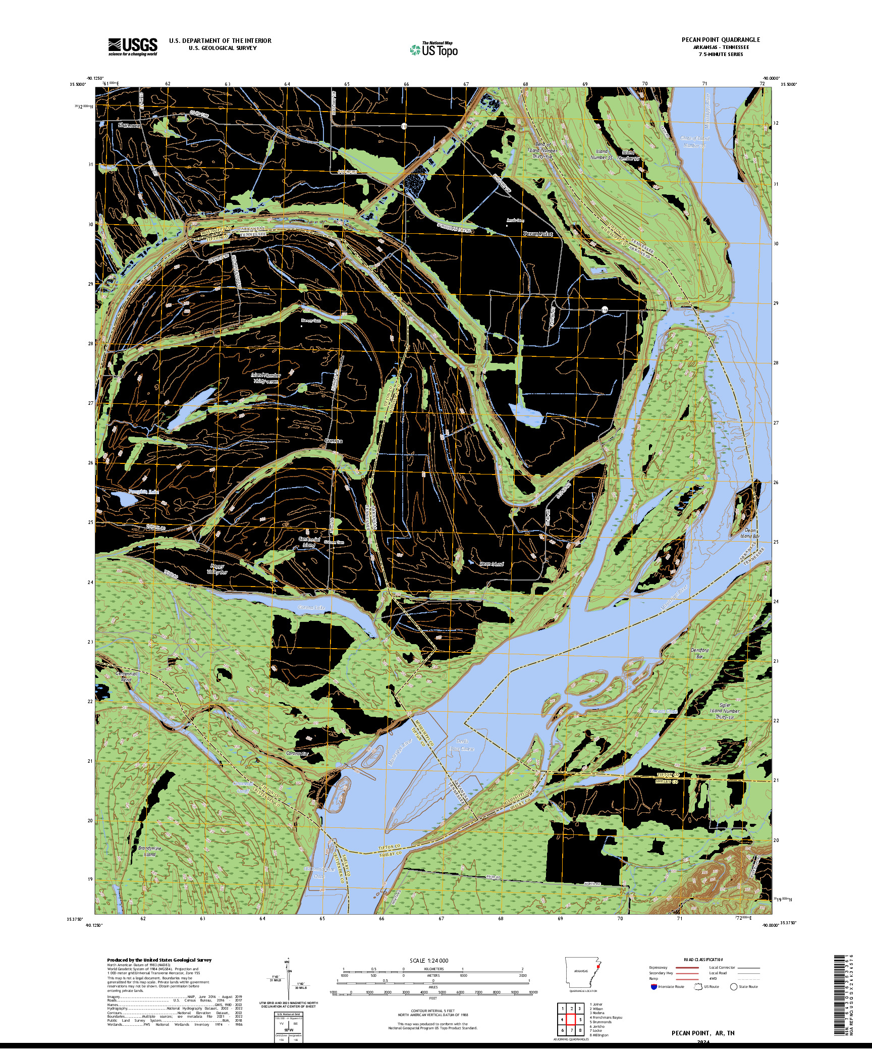 US TOPO 7.5-MINUTE MAP FOR PECAN POINT, AR,TN