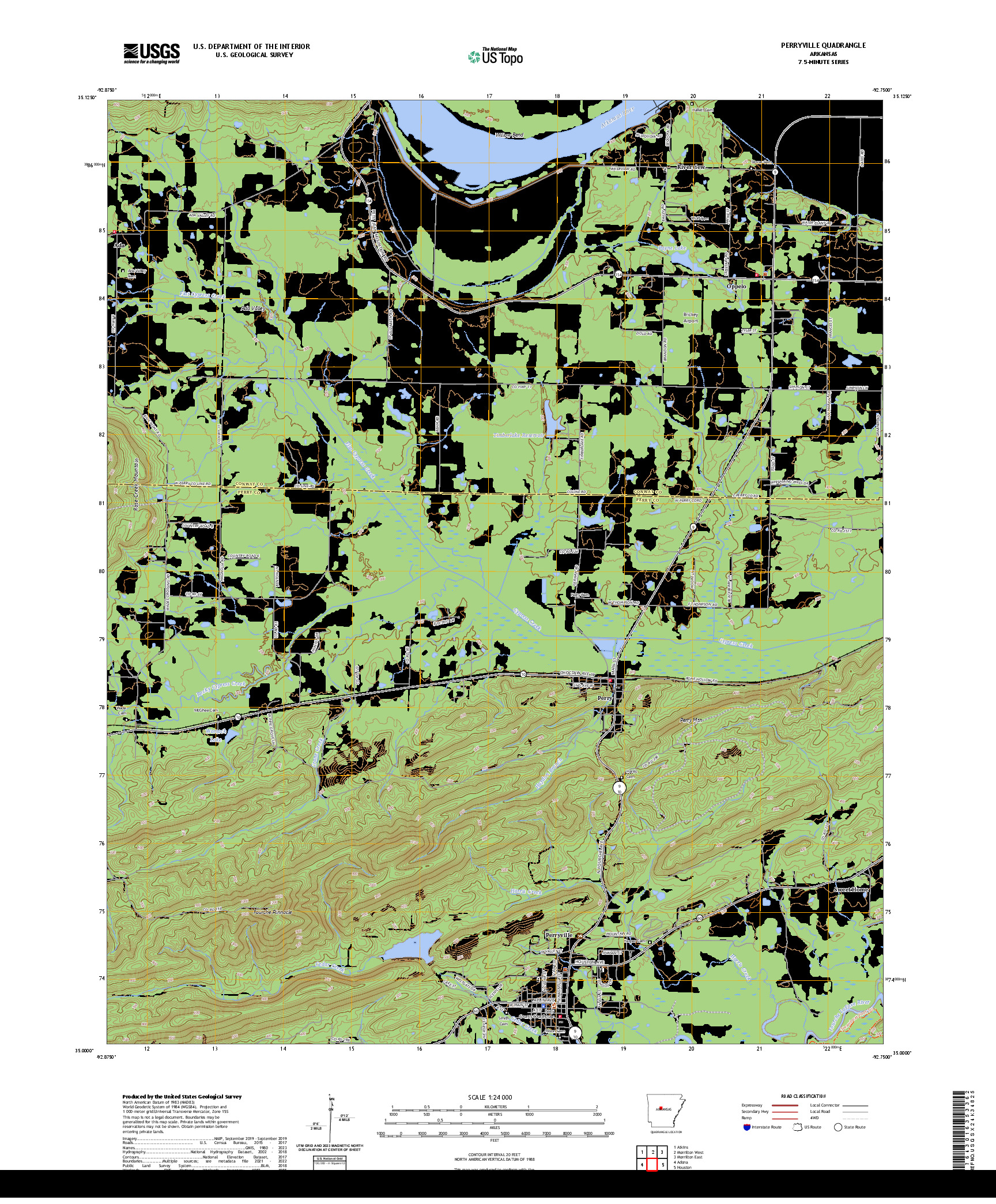 US TOPO 7.5-MINUTE MAP FOR PERRYVILLE, AR