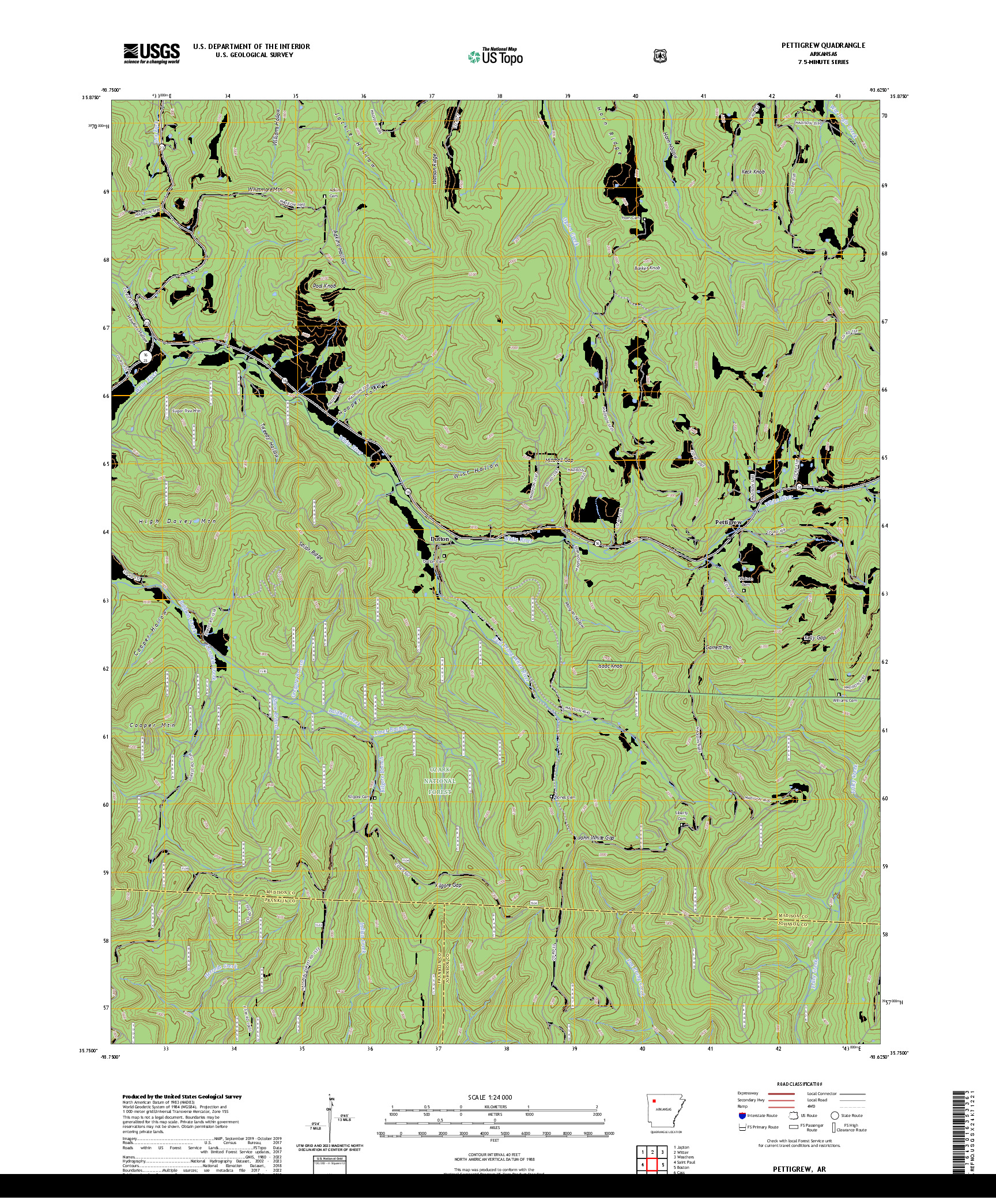 US TOPO 7.5-MINUTE MAP FOR PETTIGREW, AR