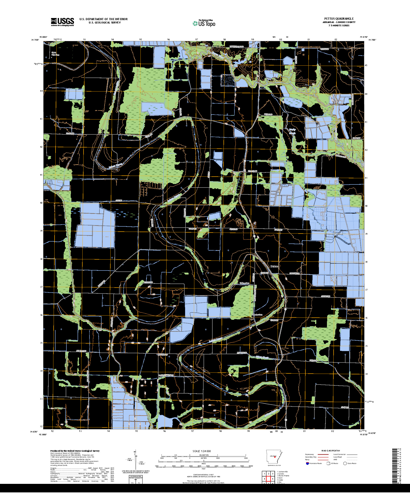 US TOPO 7.5-MINUTE MAP FOR PETTUS, AR