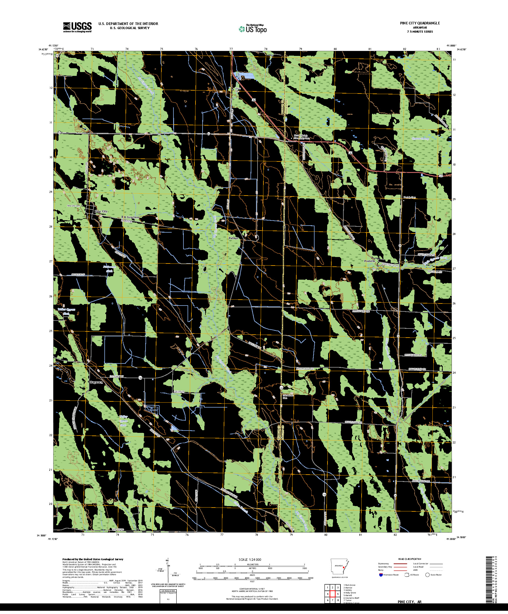 US TOPO 7.5-MINUTE MAP FOR PINE CITY, AR