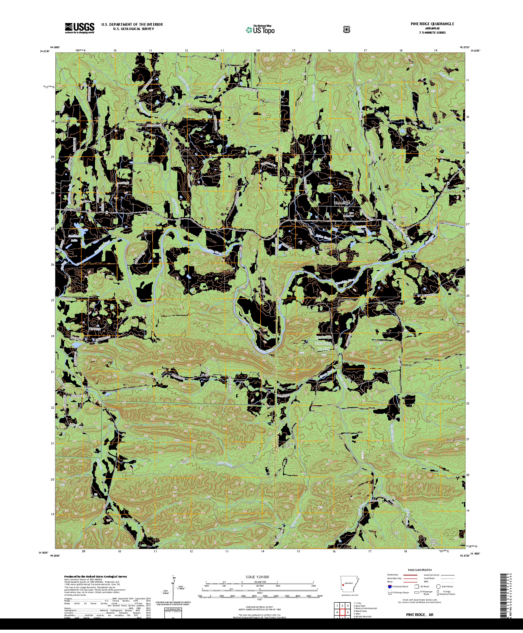 US TOPO 7.5-MINUTE MAP FOR PINE RIDGE, AR