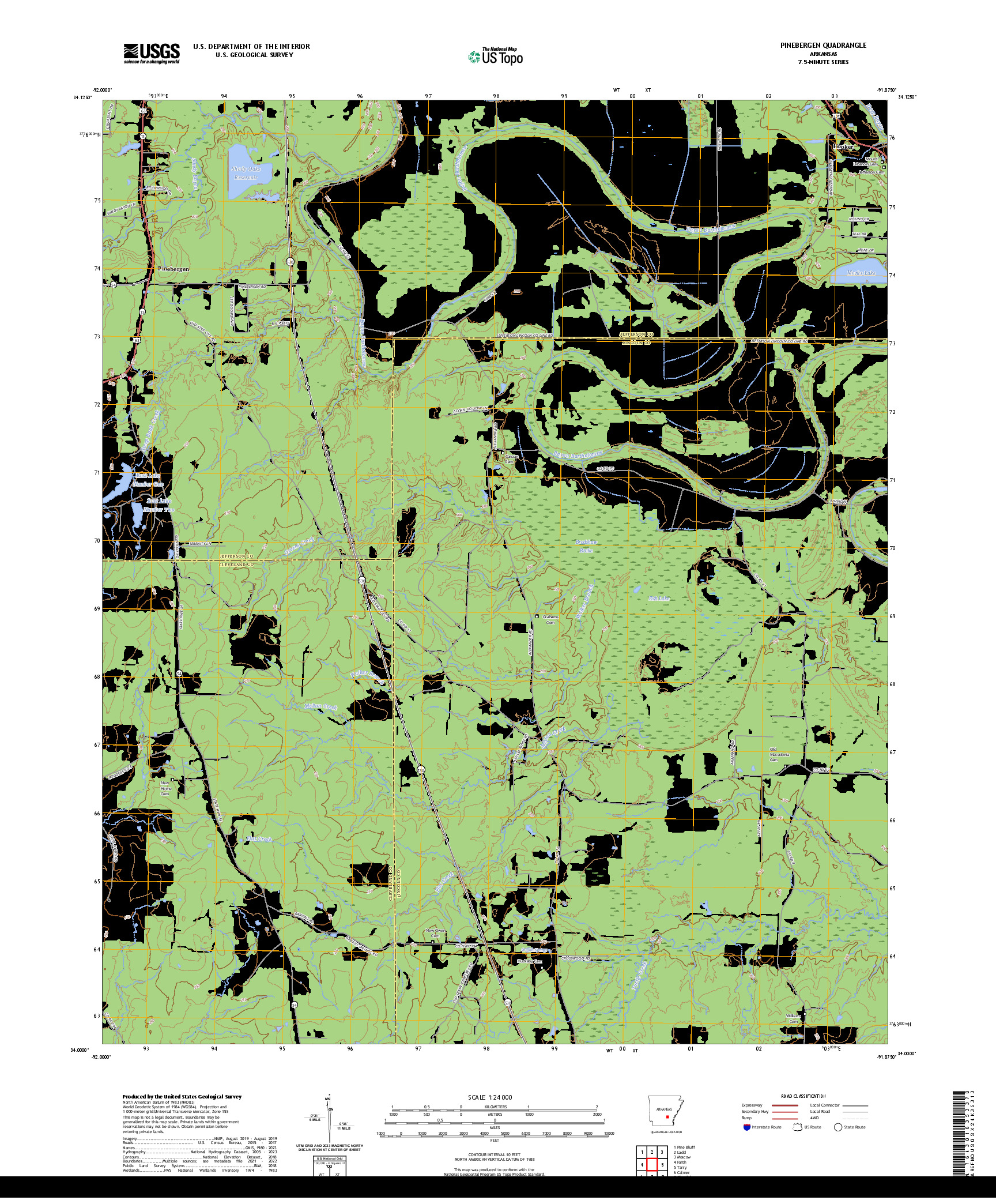 US TOPO 7.5-MINUTE MAP FOR PINEBERGEN, AR