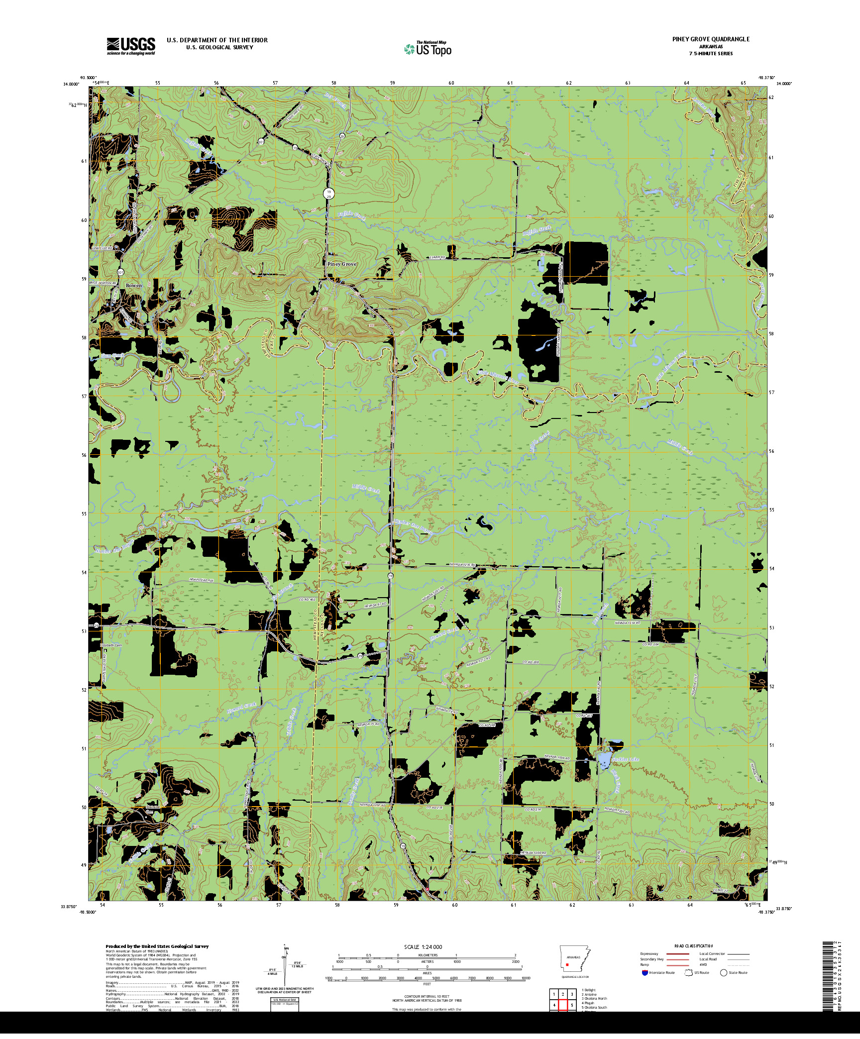 US TOPO 7.5-MINUTE MAP FOR PINEY GROVE, AR